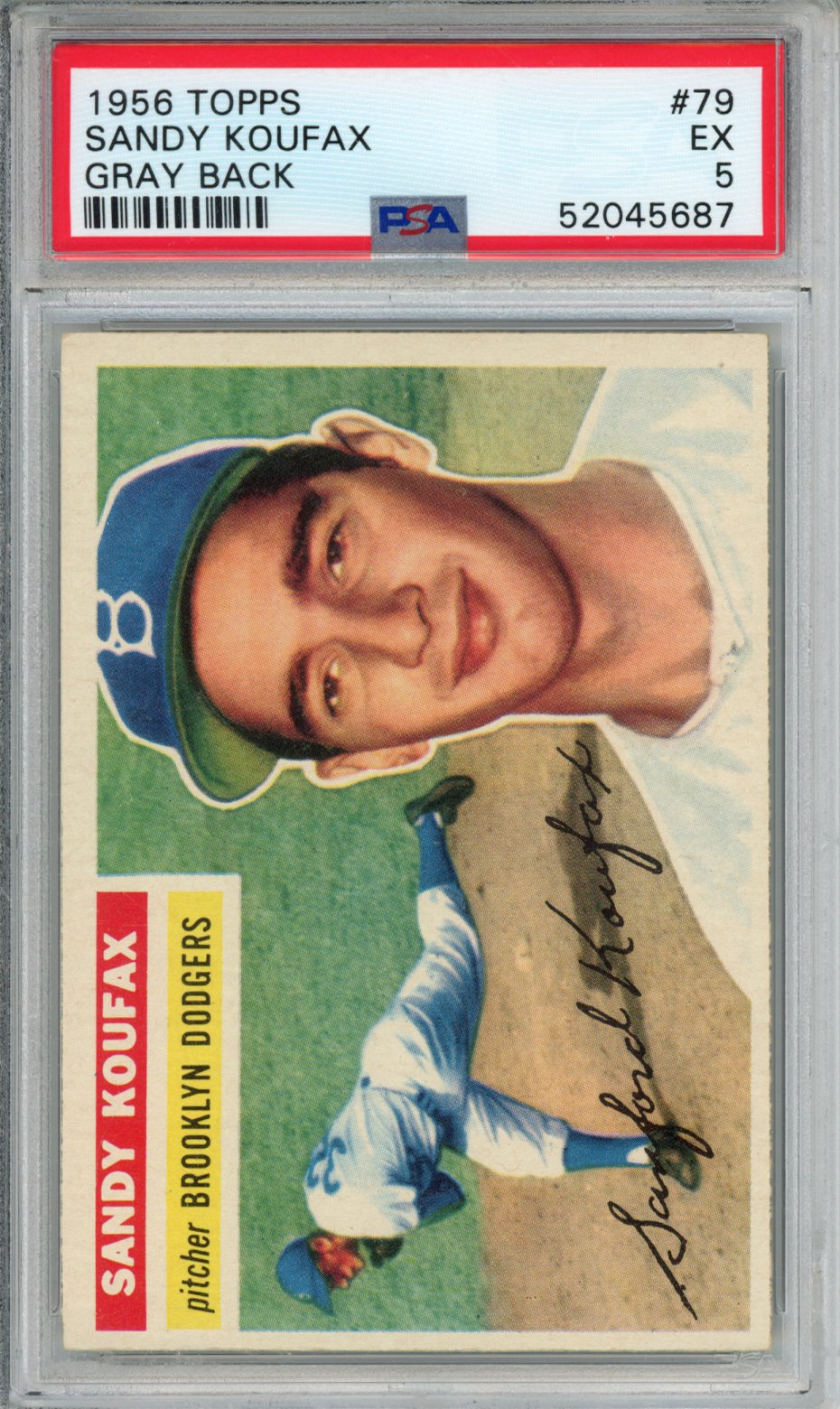 1956 TOPPS SANDY KOUFAX GRAY BACK #79 PSA EX 5