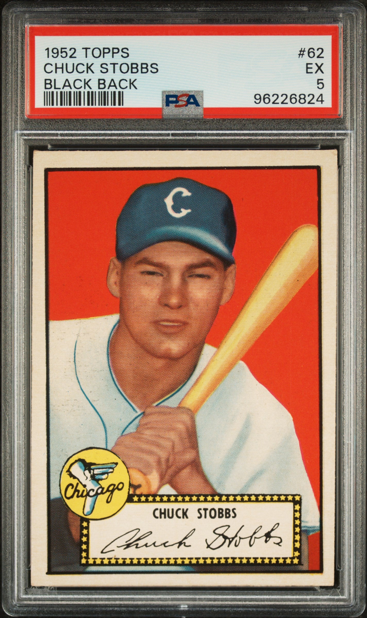 CHUCK STOBBS | 1952 TOPPS 62 | BLACK BACK | PSA EX 5