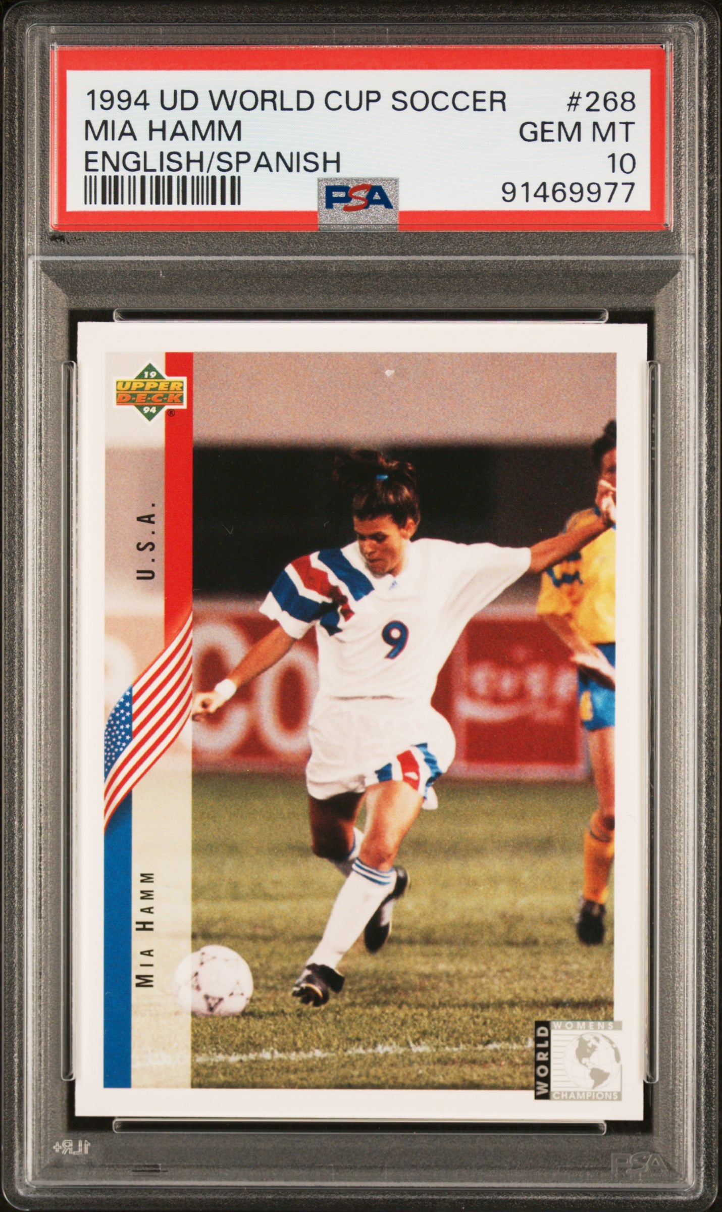 MIA HAMM | 1994 UPPER DECK WORLD CUP SOCCER 268 | ENGLISH/SPANISH | PSA GEM MT 10