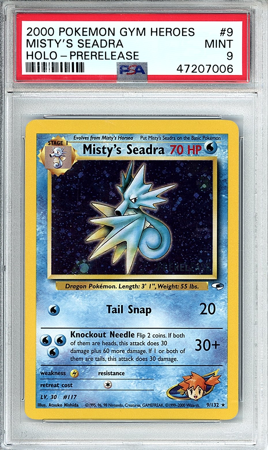 2000 POKEMON GYM HEROES MISTY'S SEADRA HOLO-PRERELEASE #9 PSA MINT 9