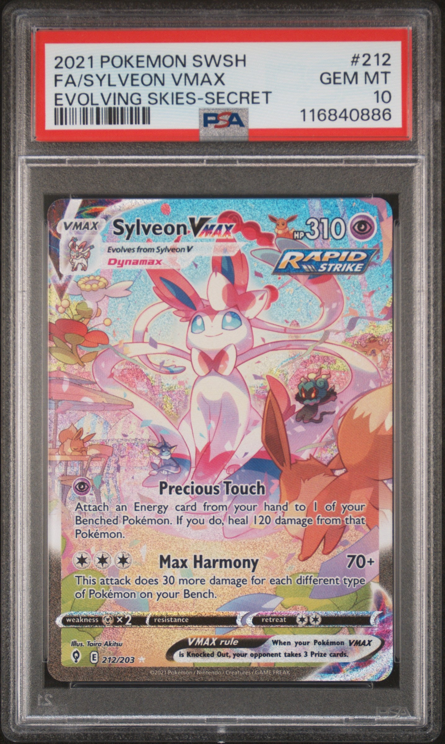 FA/SYLVEON VMAX | 2021 POKEMON SWORD & SHIELD EVOLVING SKIES 212 | EVOLVING SKIES-SECRET | PSA GEM MT 10