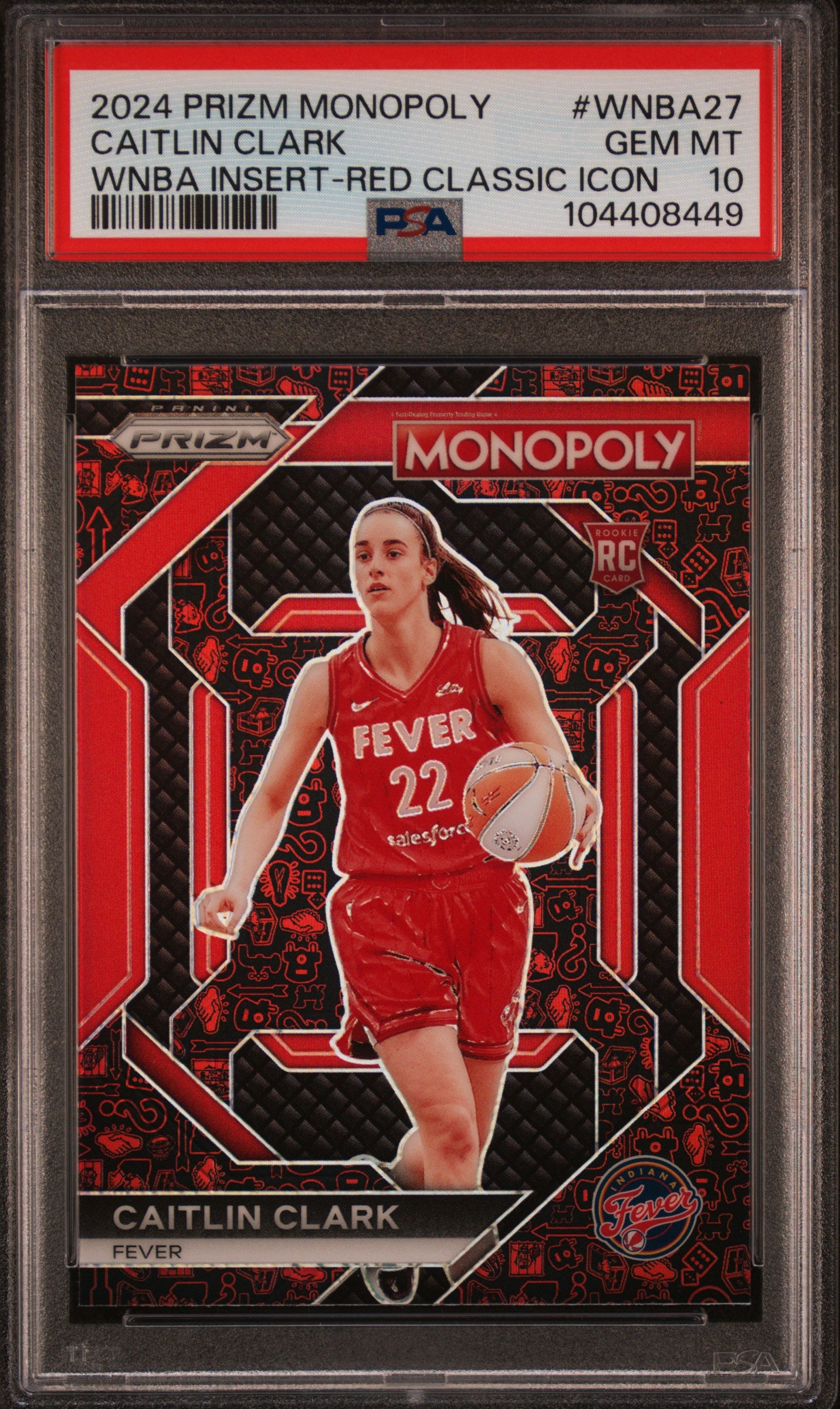CAITLIN CLARK | 2024 PANINI PRIZM MONOPOLY WNBA INSERT 27 | INSERT-RED CLASSIC ICON | PSA GEM MT 10