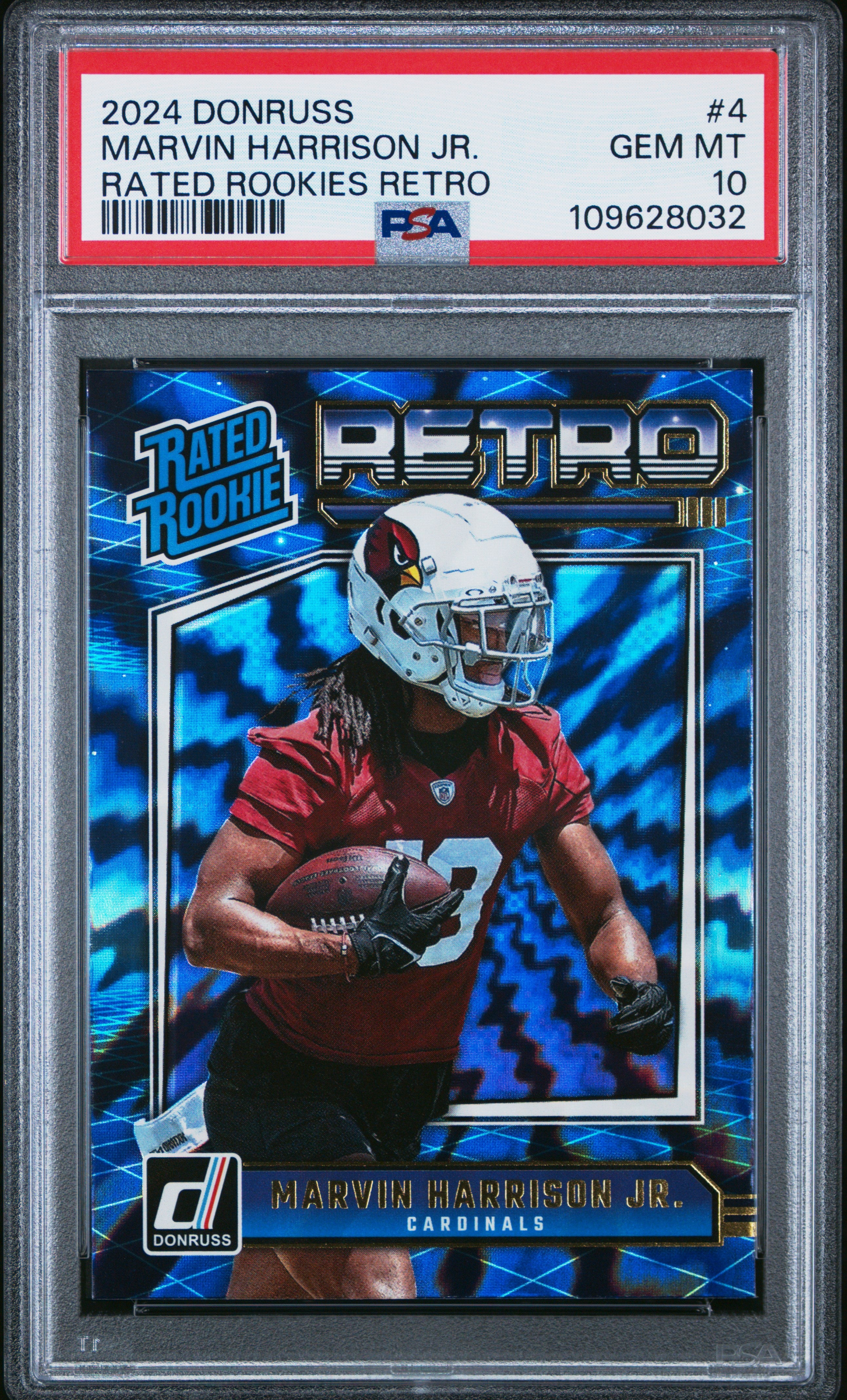 MARVIN HARRISON JR. | 2024 PANINI DONRUSS RATED ROOKIES RETRO 4 | PSA GEM MT 10