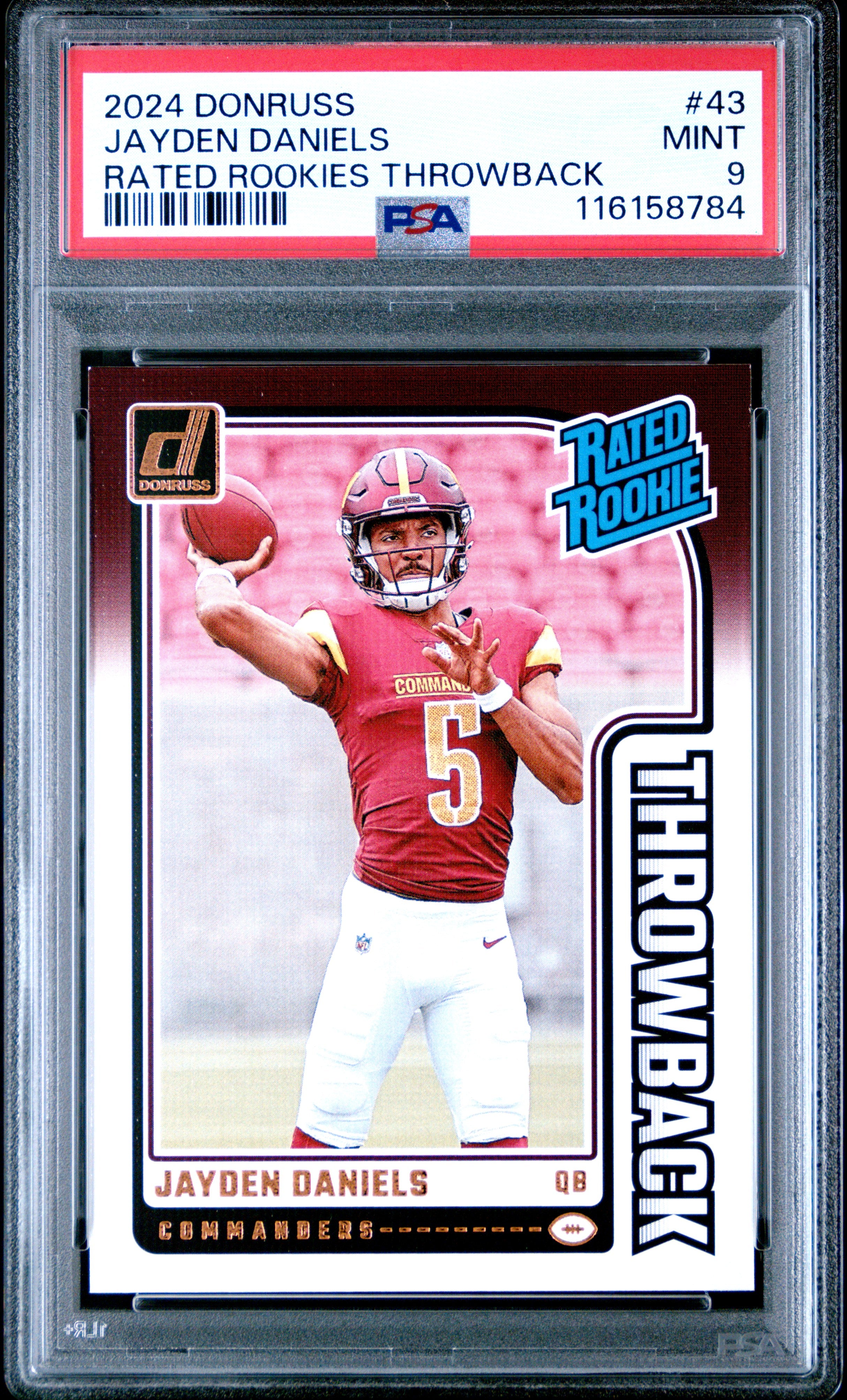 JAYDEN DANIELS | 2024 PANINI DONRUSS RATED ROOKIES THROWBACK 43 | PSA MINT 9