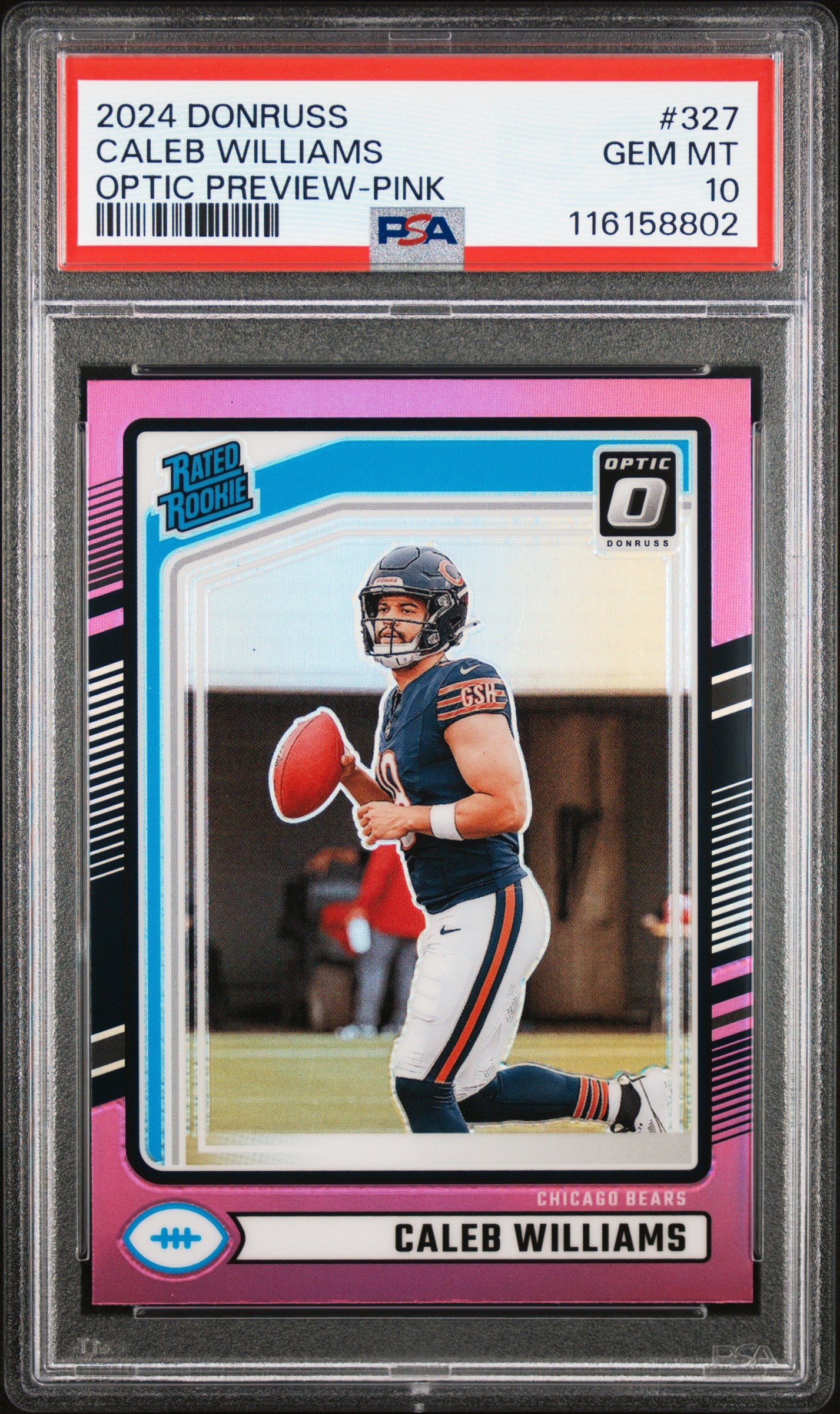 CALEB WILLIAMS | 2024 PANINI DONRUSS 327 | OPTIC PREVIEW-PINK | PSA GEM MT 10