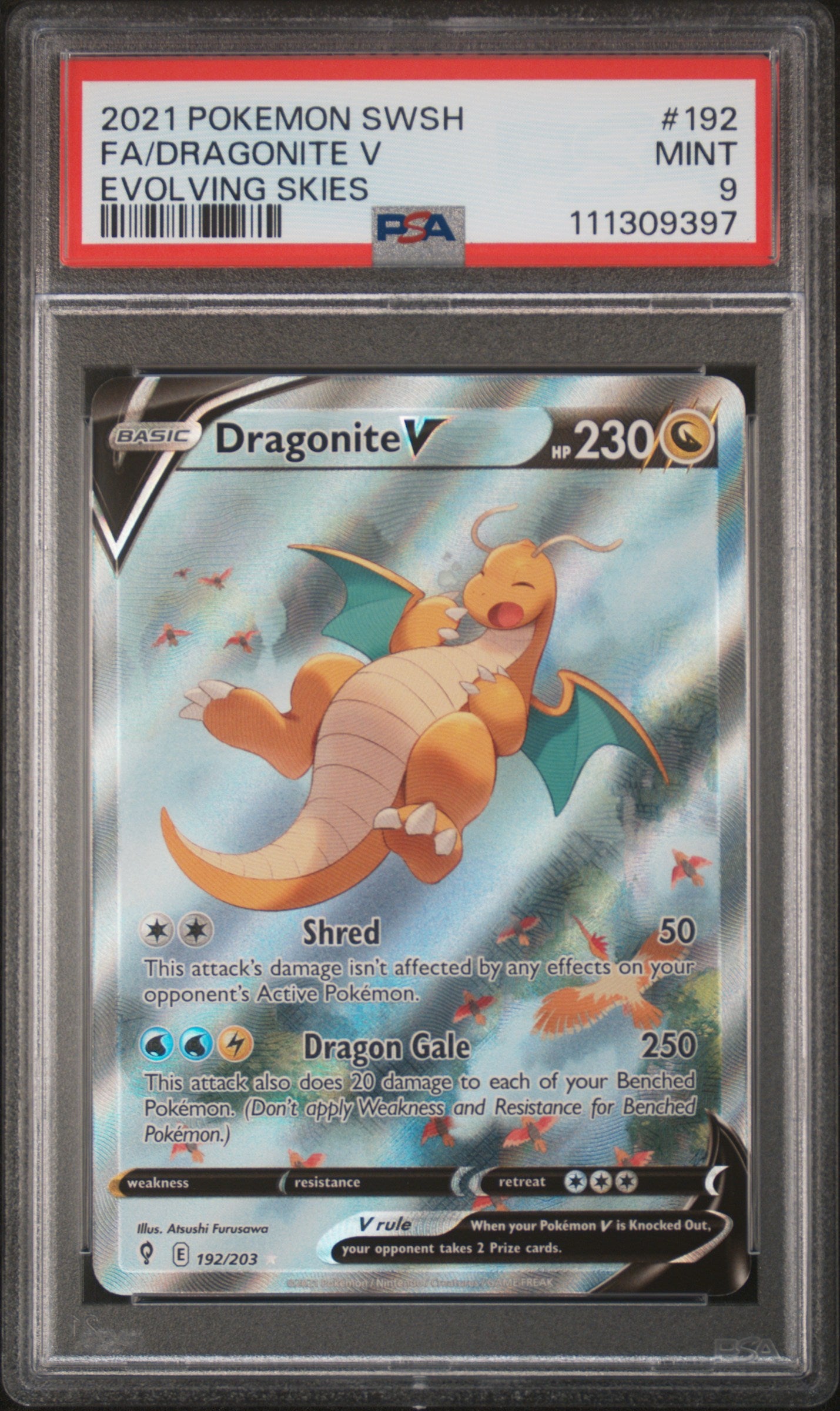 FA/DRAGONITE V | 2021 POKEMON SWORD & SHIELD EVOLVING SKIES 192 | EVOLVING SKIES | PSA MINT 9
