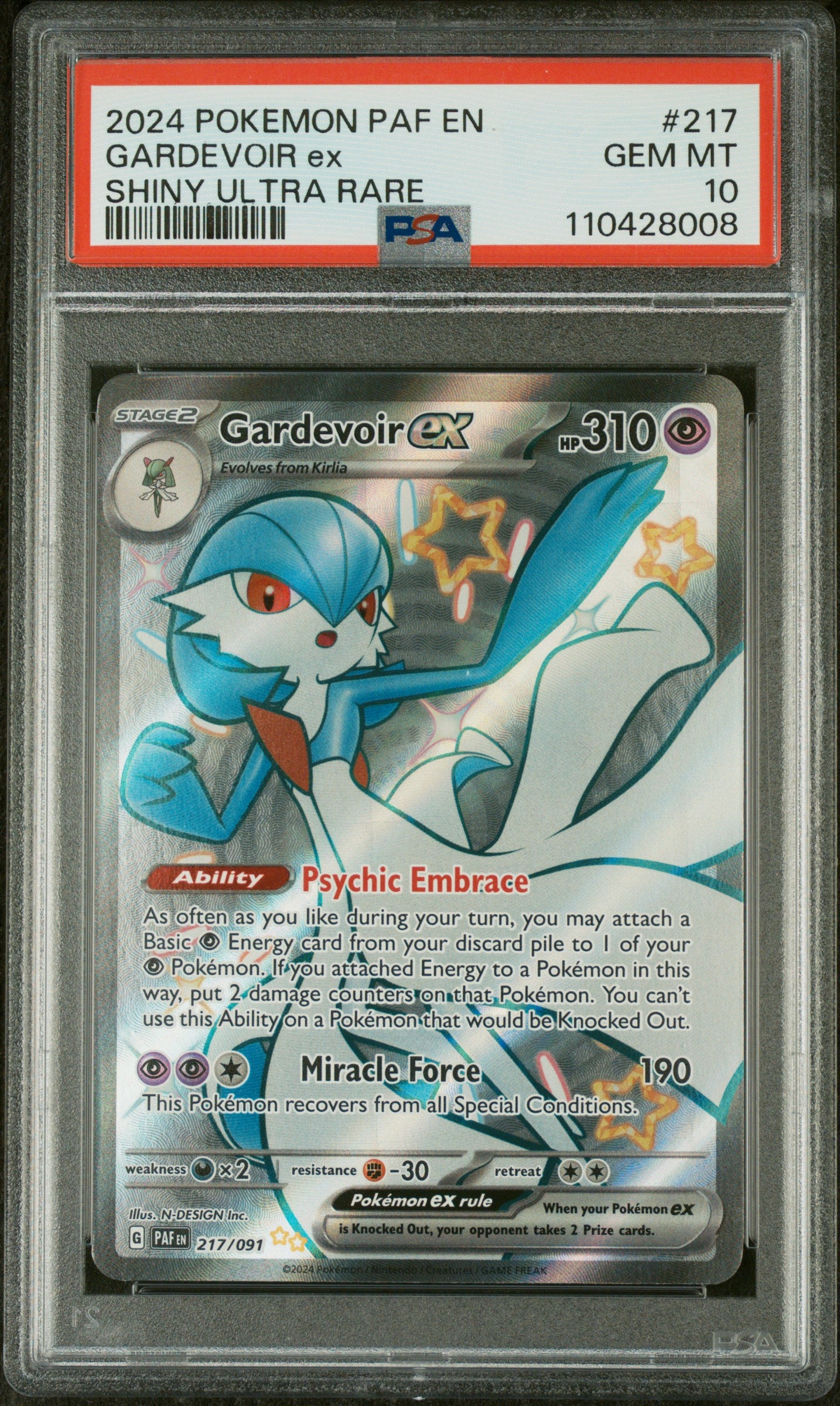 GARDEVOIR ex | 2024 POKEMON PAF EN-PALDEAN FATES 217 | SHINY ULTRA RARE | PSA GEM MT 10