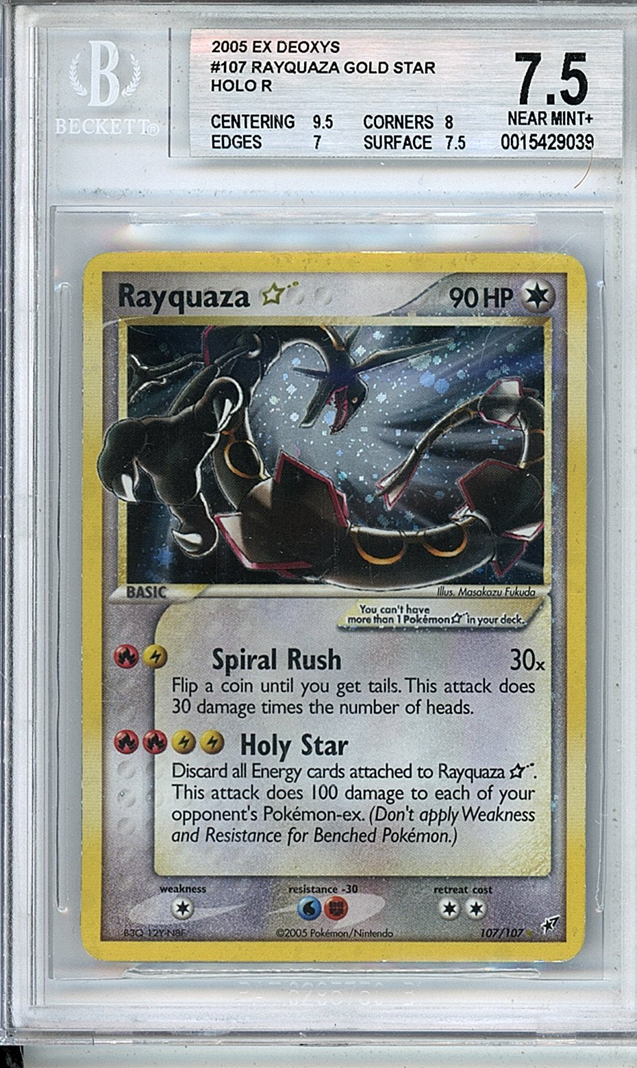 2005 Pokemon EX Deoxys Rayquaza Gold Star HOLO R BGS 7.5
