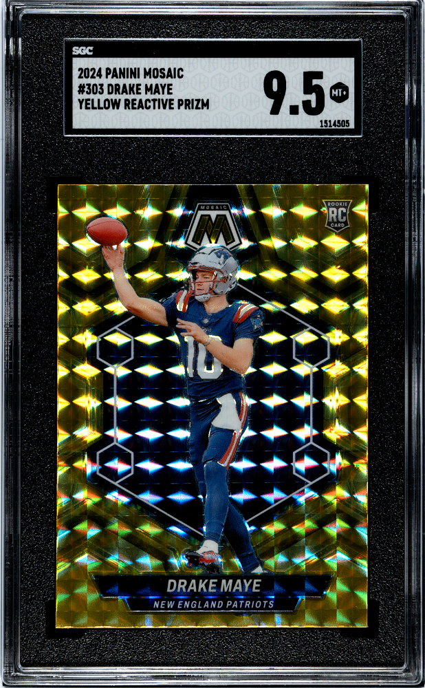 DRAKE MAYE #303 2024 PANINI MOSAIC YELLOW REACTIVE PRIZM SGC 9.5 MT+