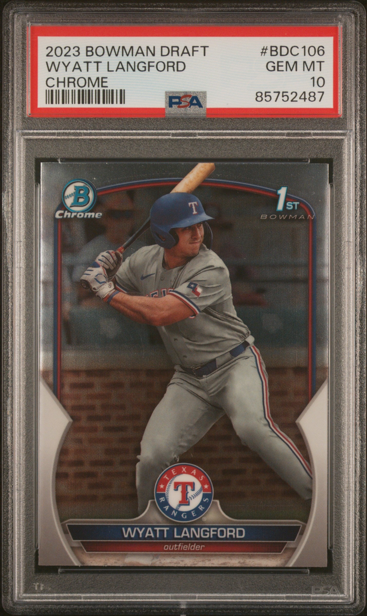 WYATT LANGFORD | 2023 BOWMAN DRAFT BDC106 | CHROME | PSA GEM MT 10