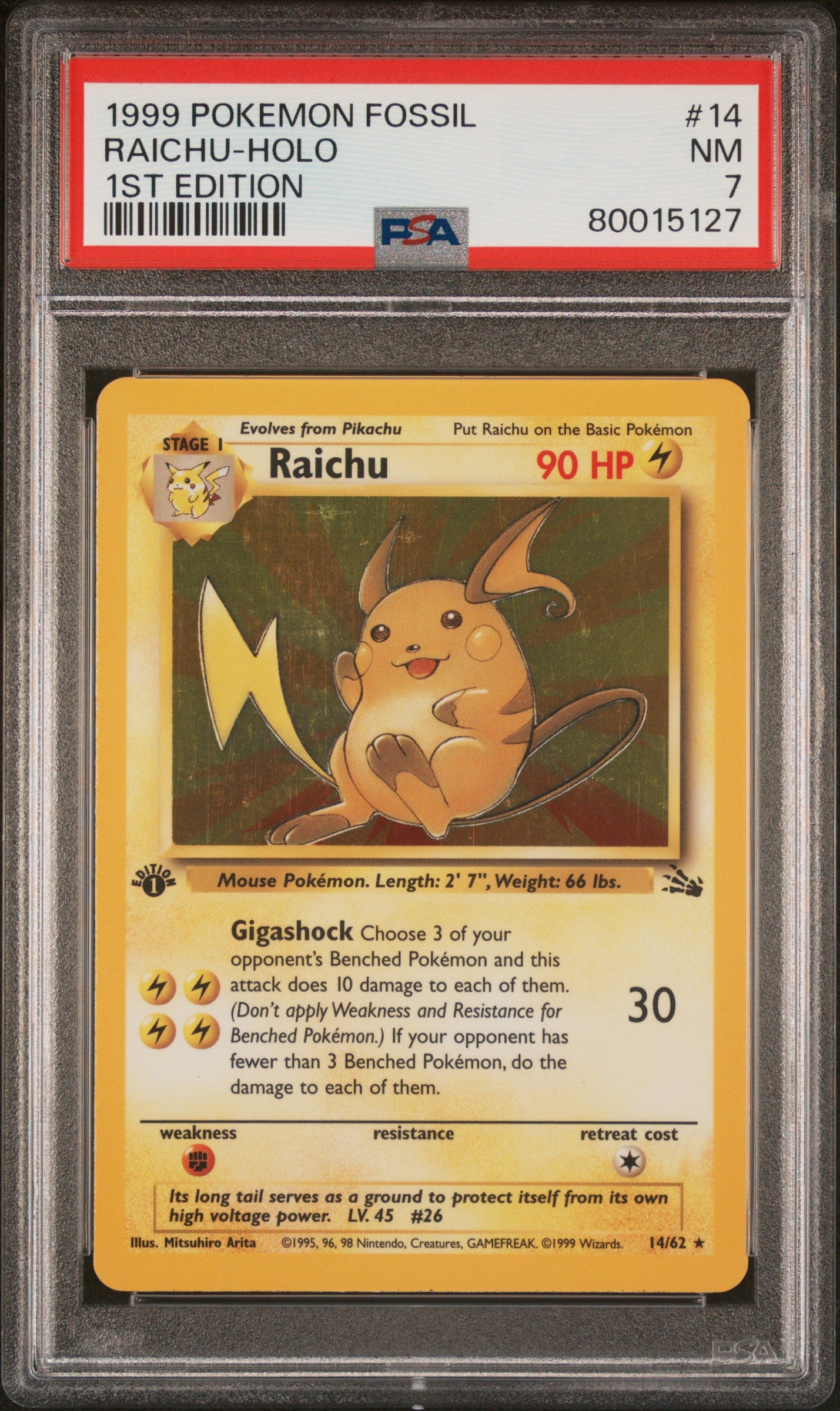 Raichu 1999 Fossil #14/62 1st Edition Holo Price Guide