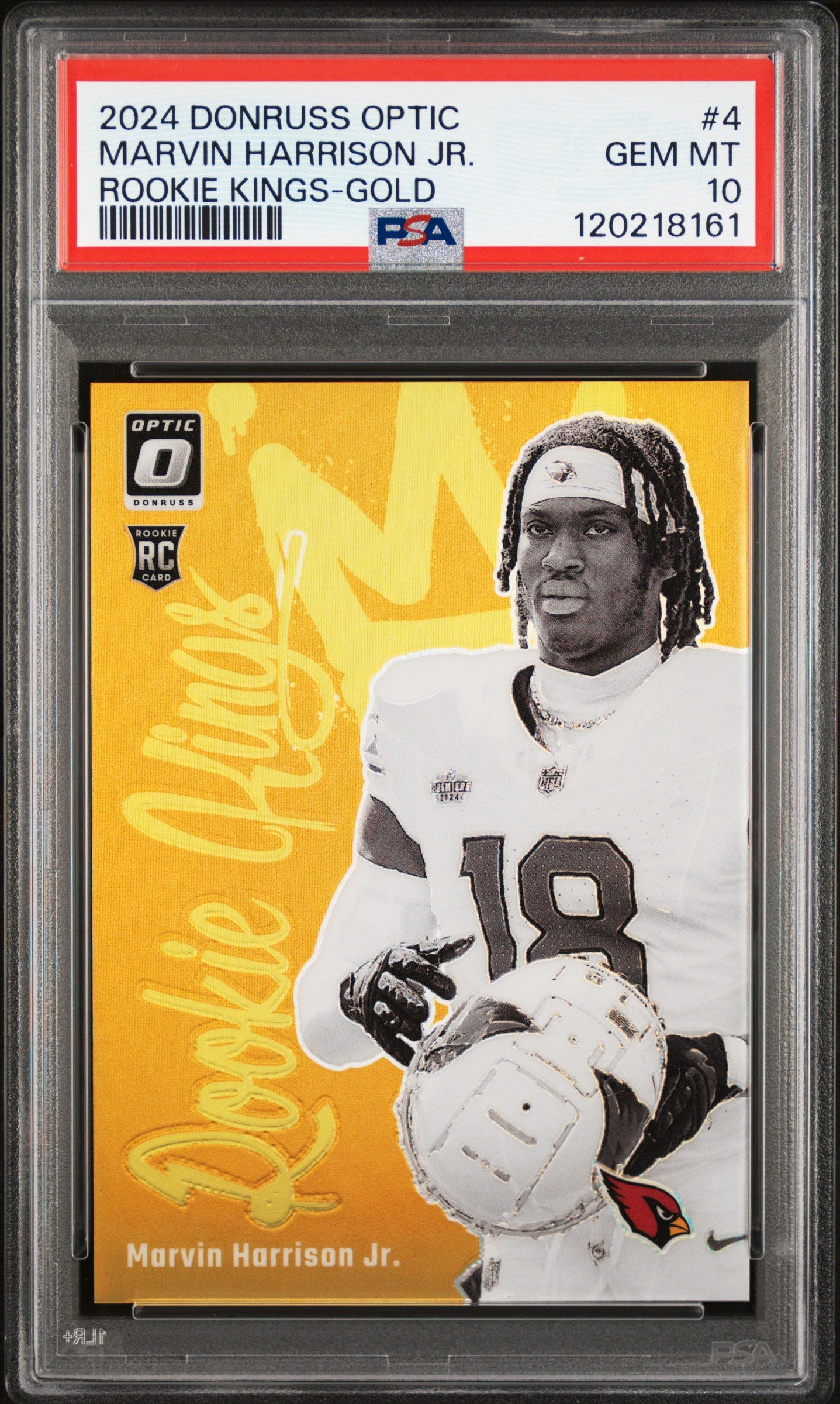 MARVIN HARRISON JR. | 2024 PANINI DONRUSS OPTIC ROOKIE KINGS 4 | ROOKIE KINGS-GOLD | PSA GEM MT 10