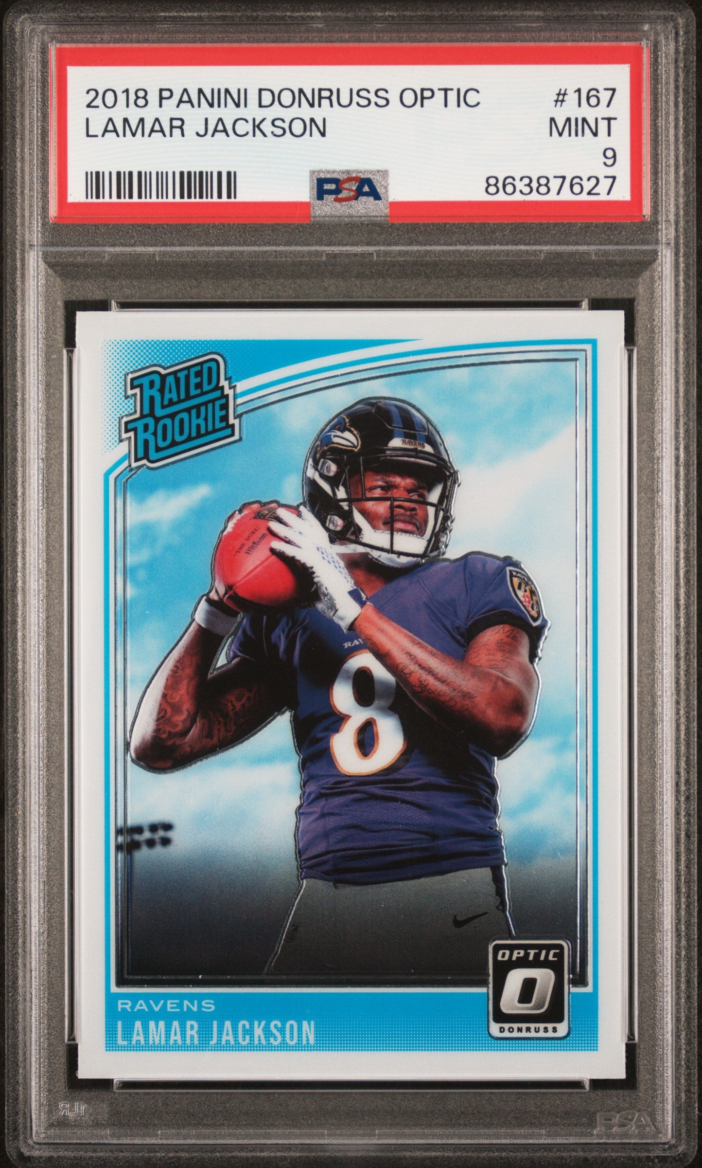 LAMAR JACKSON | 2018 PANINI DONRUSS OPTIC 167 | PSA MINT 9