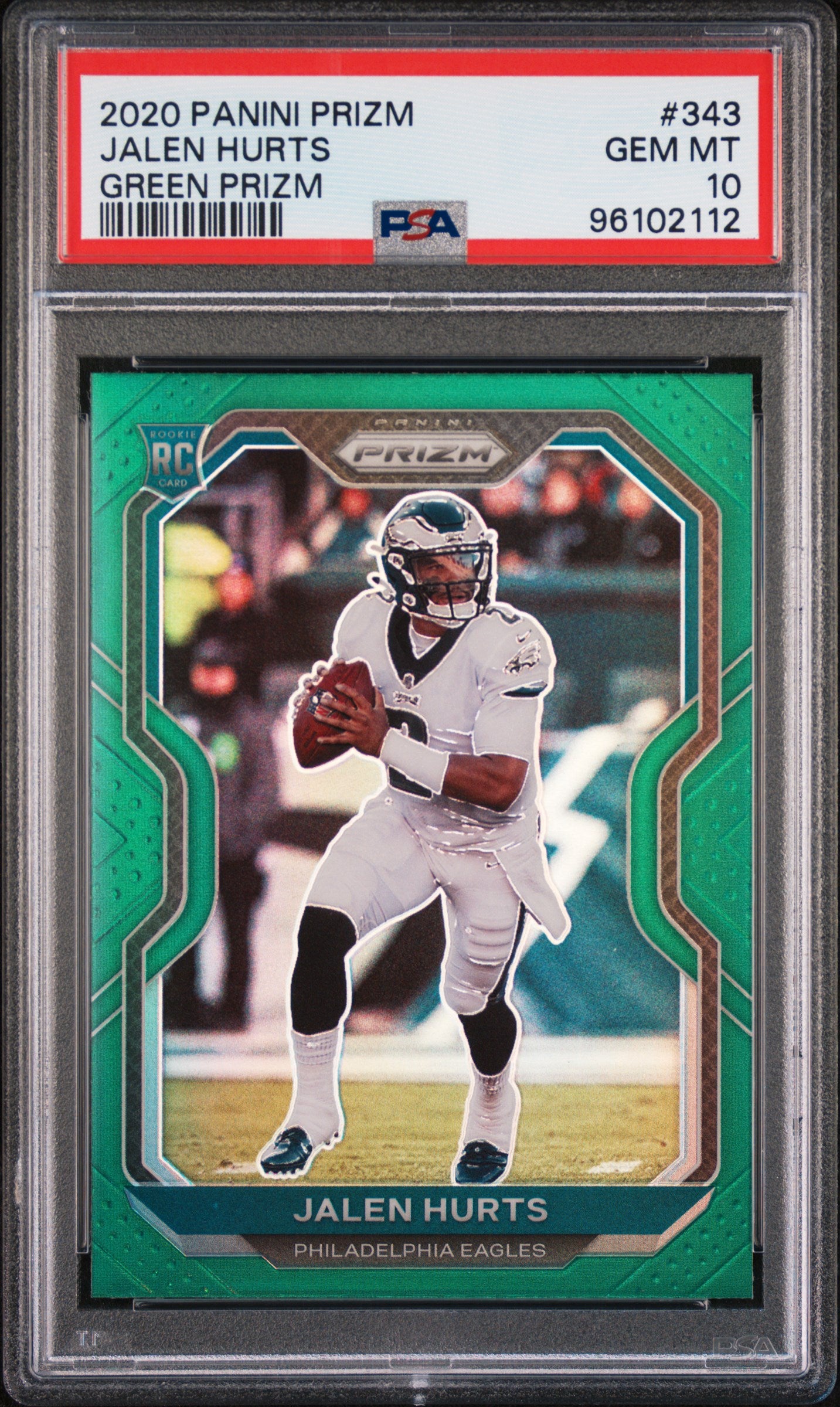 JALEN HURTS | 2020 PANINI PRIZM 343 | GREEN PRIZM | PSA GEM MT 10