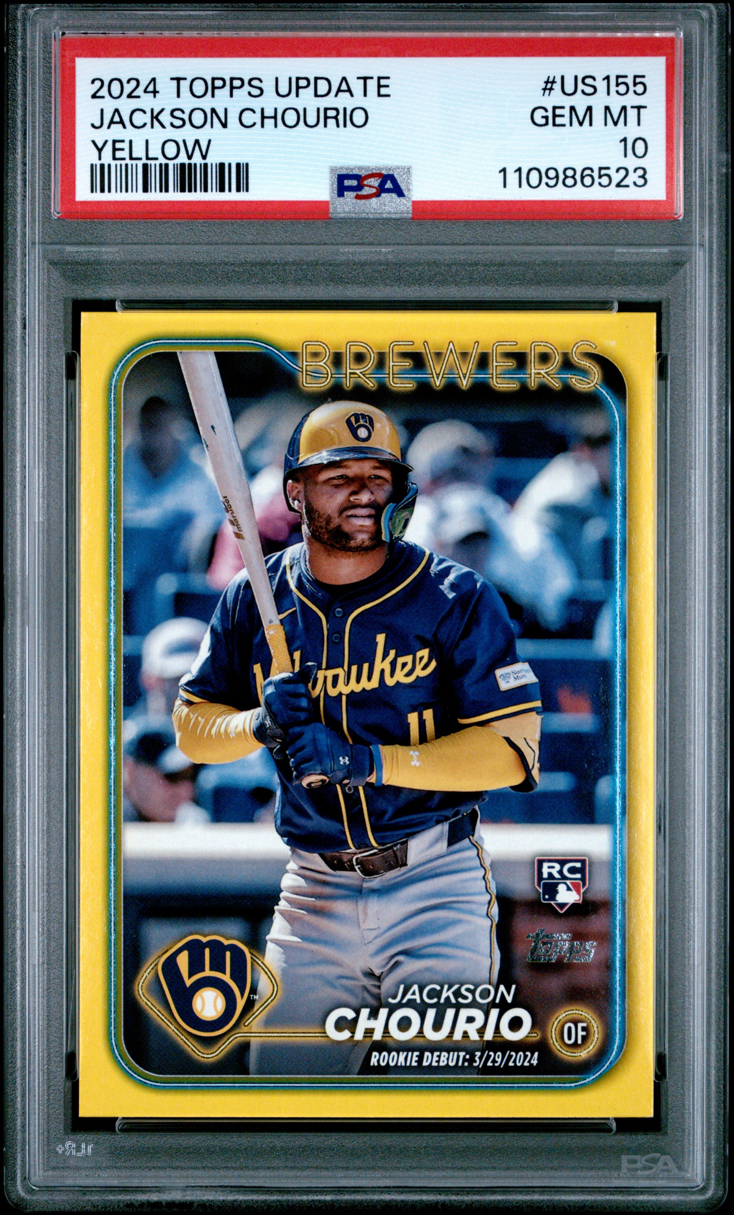JACKSON CHOURIO | 2024 TOPPS UPDATE US155 | YELLOW | PSA GEM MT 10