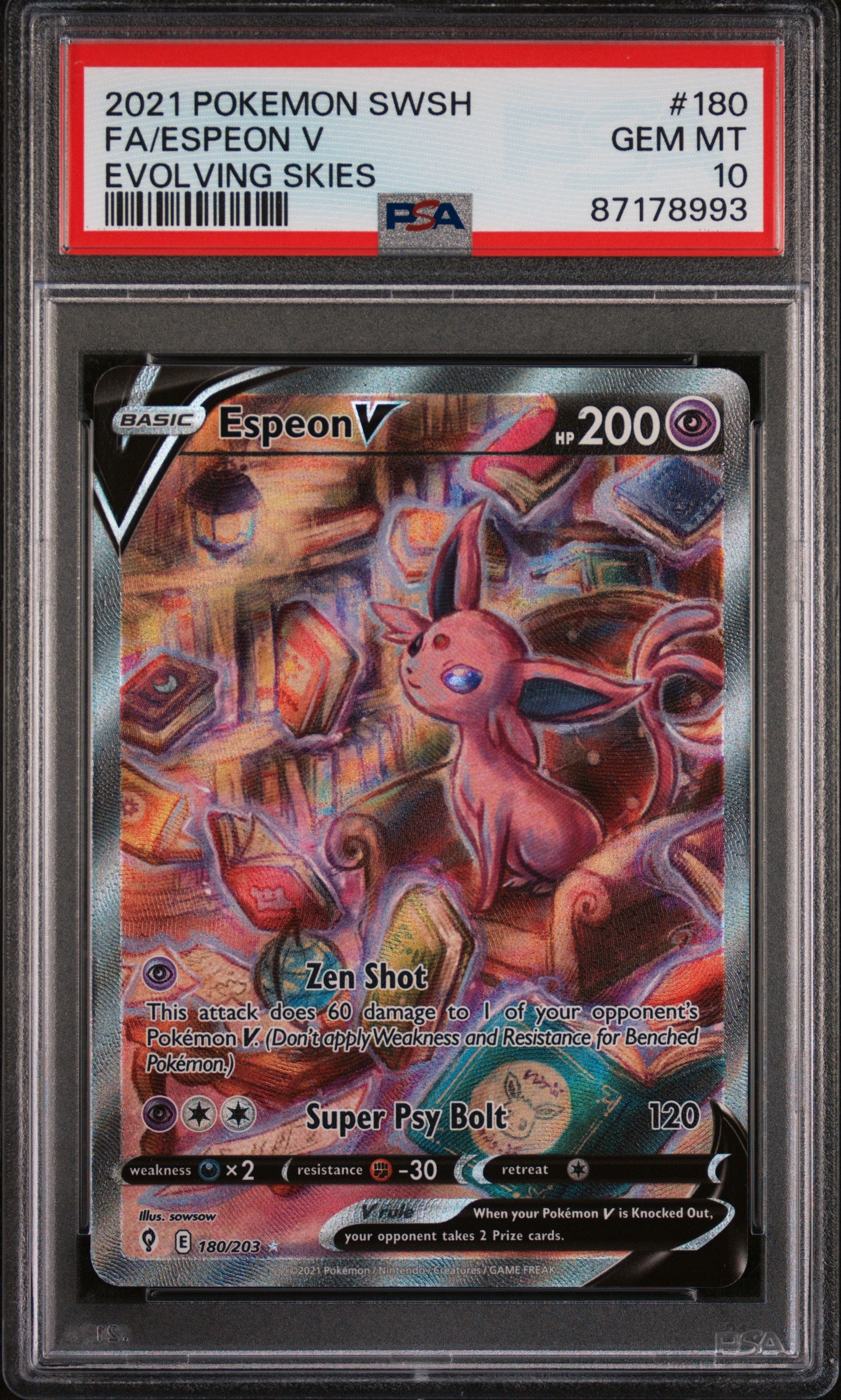 FA/ESPEON V | 2021 POKEMON SWORD & SHIELD EVOLVING SKIES 180 | EVOLVING SKIES | PSA GEM MT 10