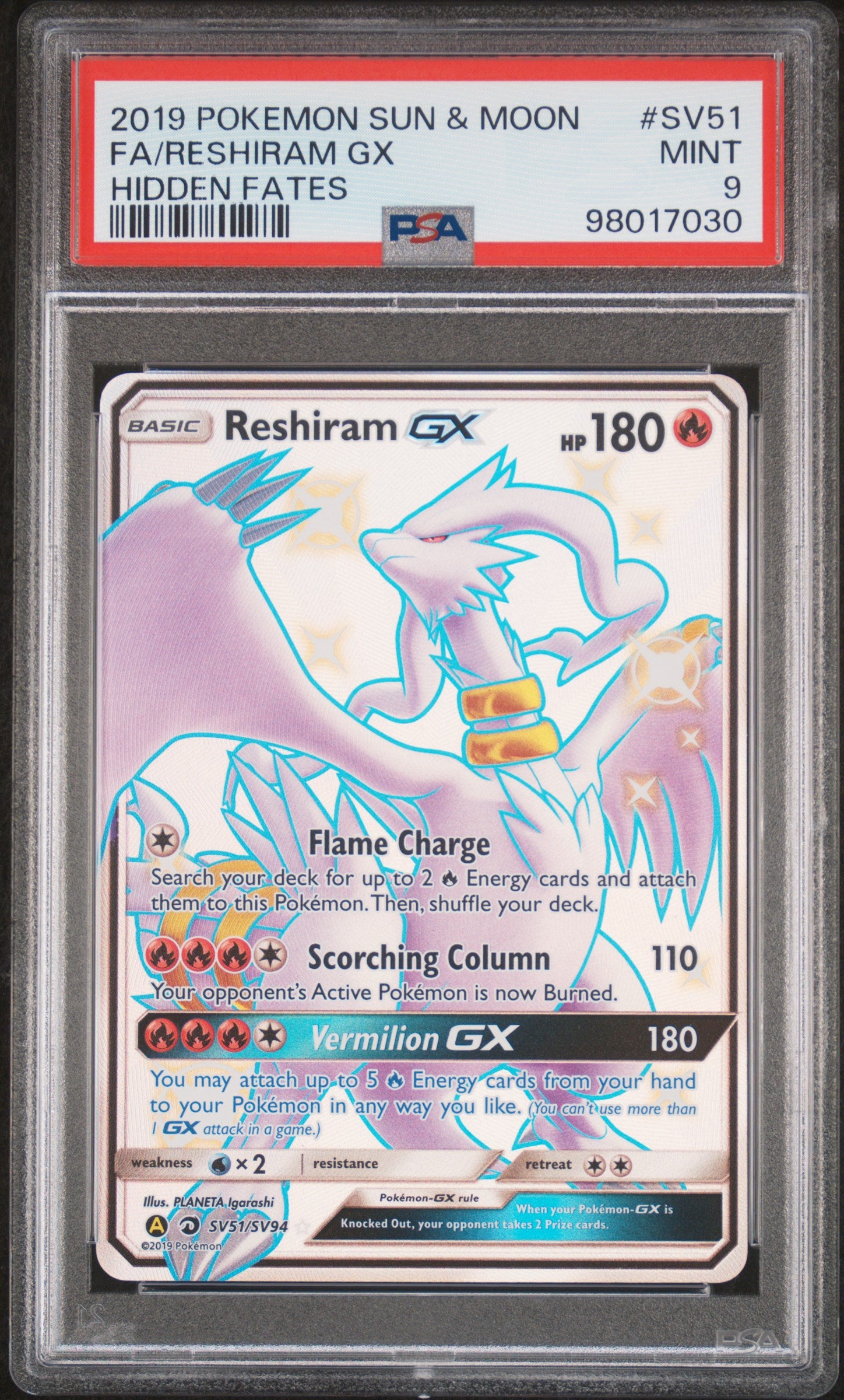 FA/RESHIRAM GX | 2019 POKEMON SUN & MOON HIDDEN FATES SV51 | HIDDEN FATES | PSA MINT 9