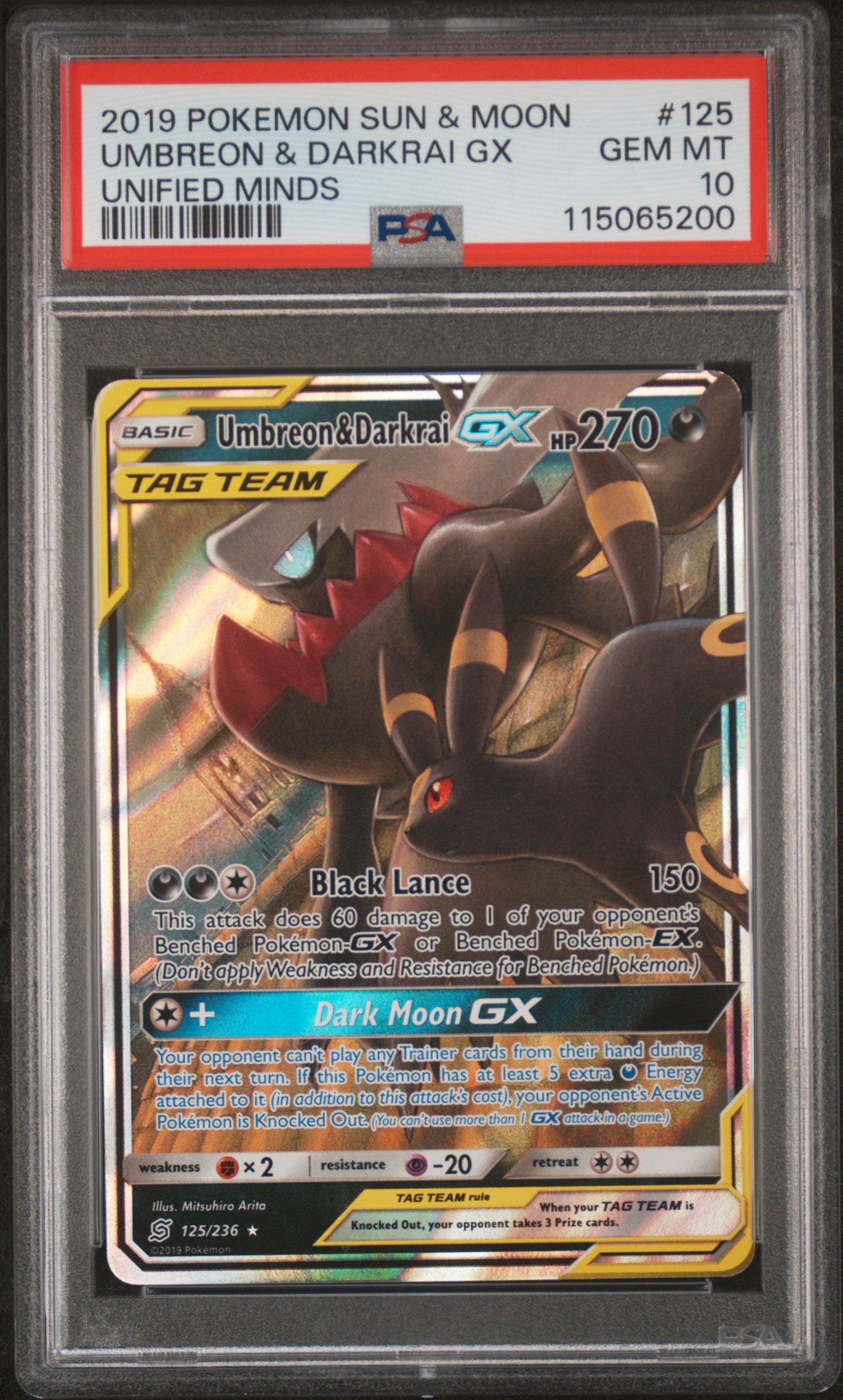 UMBREON & DARKRAI GX | 2019 POKEMON SUN & MOON UNIFIED MINDS 125 | UNIFIED MINDS | PSA GEM MT 10