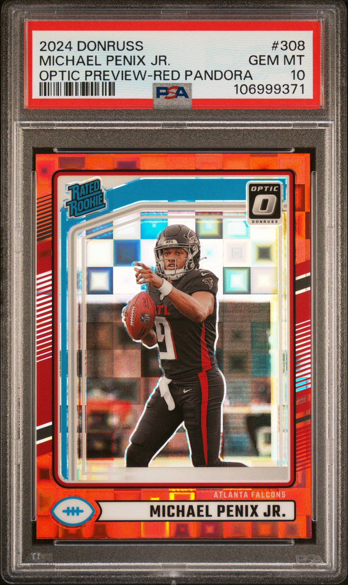 MICHAEL PENIX JR. | 2024 PANINI DONRUSS 308 | OPTIC PREVIEW-RED PANDORA | PSA GEM MT 10