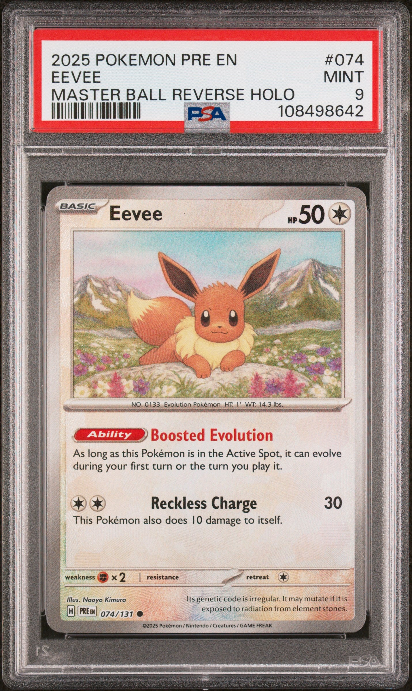 EEVEE | 2025 POKEMON PRE EN-PRISMATIC EVOLUTIONS 074 | MASTER BALL REVERSE HOLO | PSA MINT 9