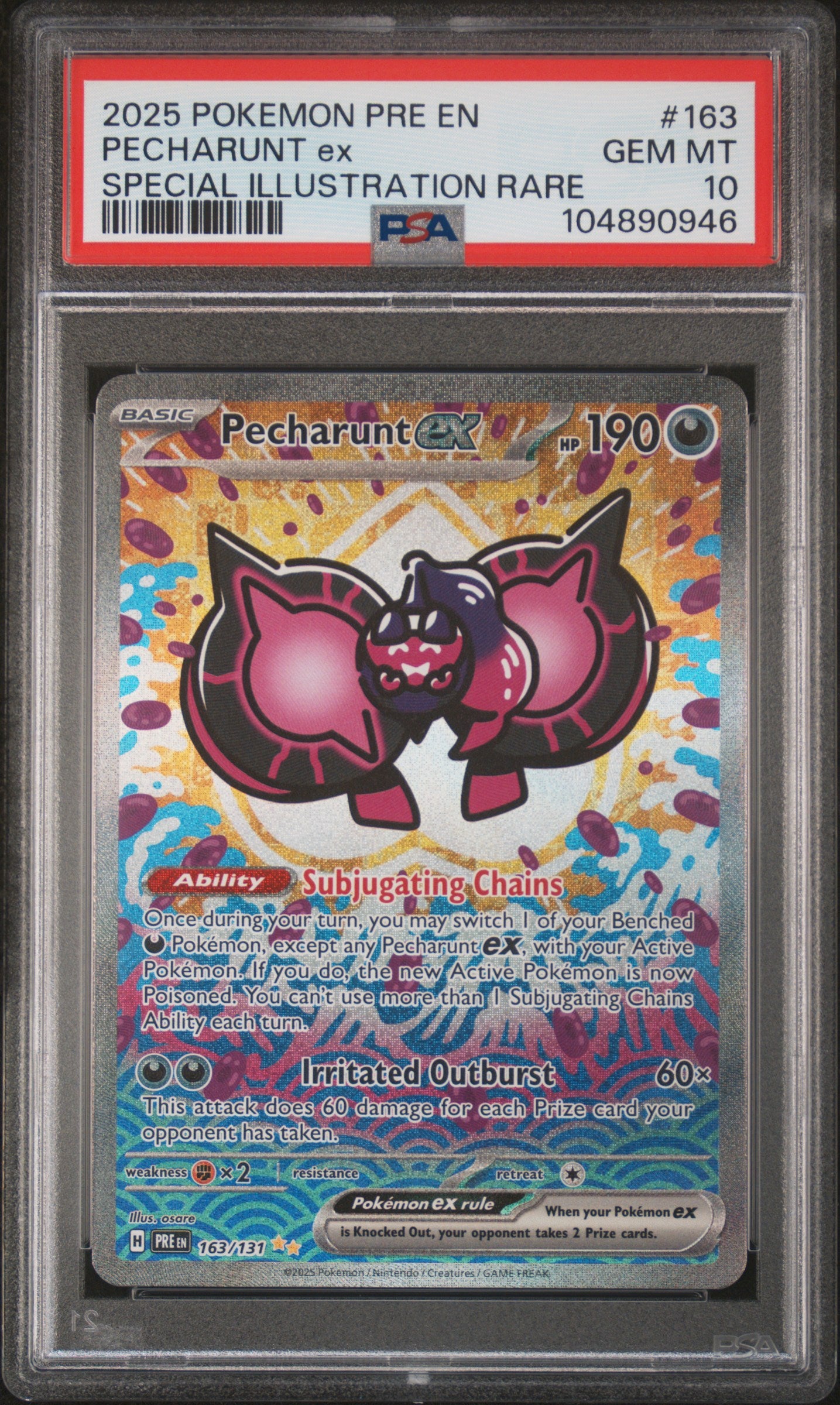 PECHARUNT ex | 2025 POKEMON PRE EN-PRISMATIC EVOLUTIONS 163 | SPECIAL ILLUSTRATION RARE | PSA GEM MT 10