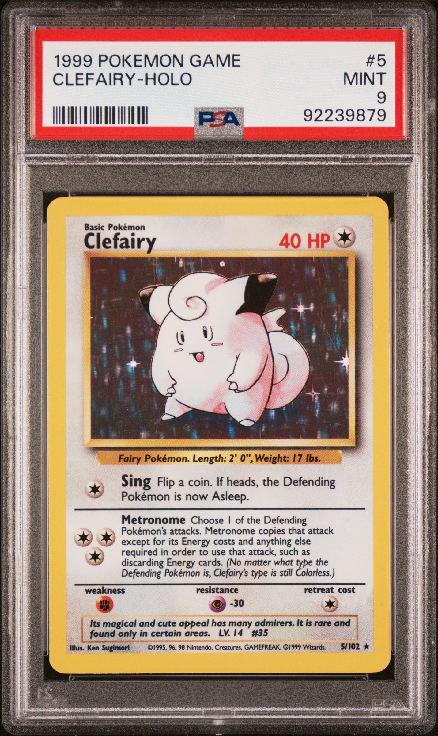 CLEFAIRY-HOLO | 1999 POKEMON GAME 5 | PSA MINT 9