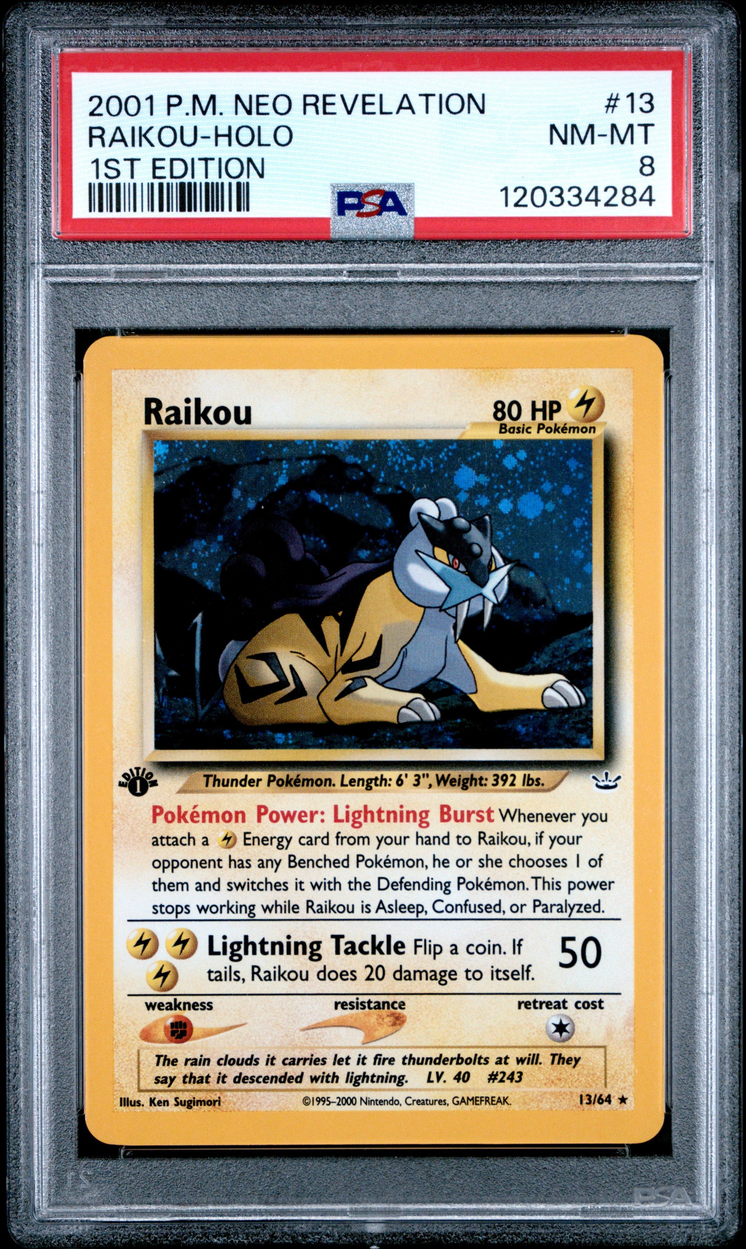 RAIKOU-HOLO | 2001 POKEMON NEO REVELATION 13 | 1ST EDITION | PSA NM-MT 8