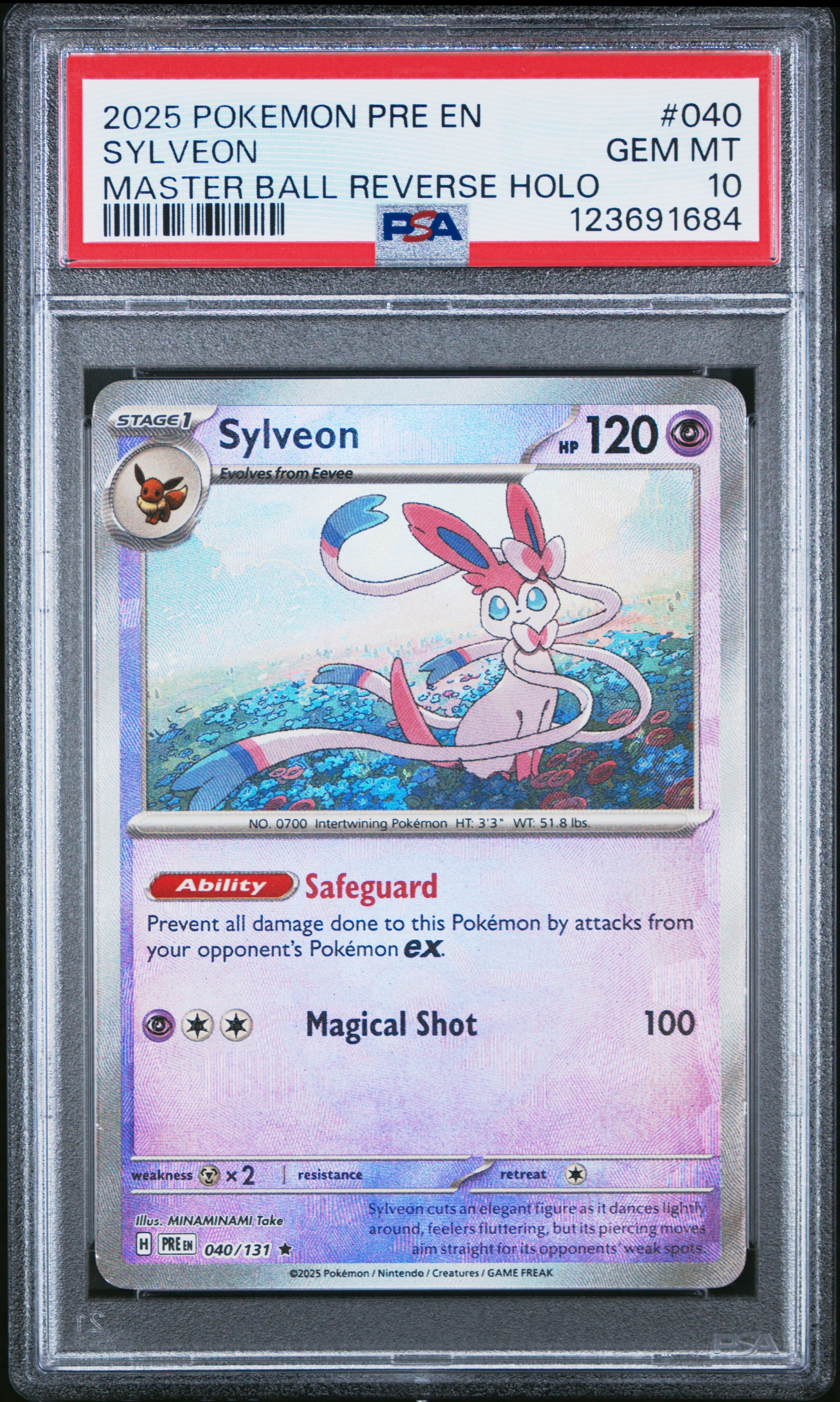 SYLVEON | 2025 POKEMON PRE EN-PRISMATIC EVOLUTIONS 040 | MASTER BALL REVERSE HOLO | PSA GEM MT 10