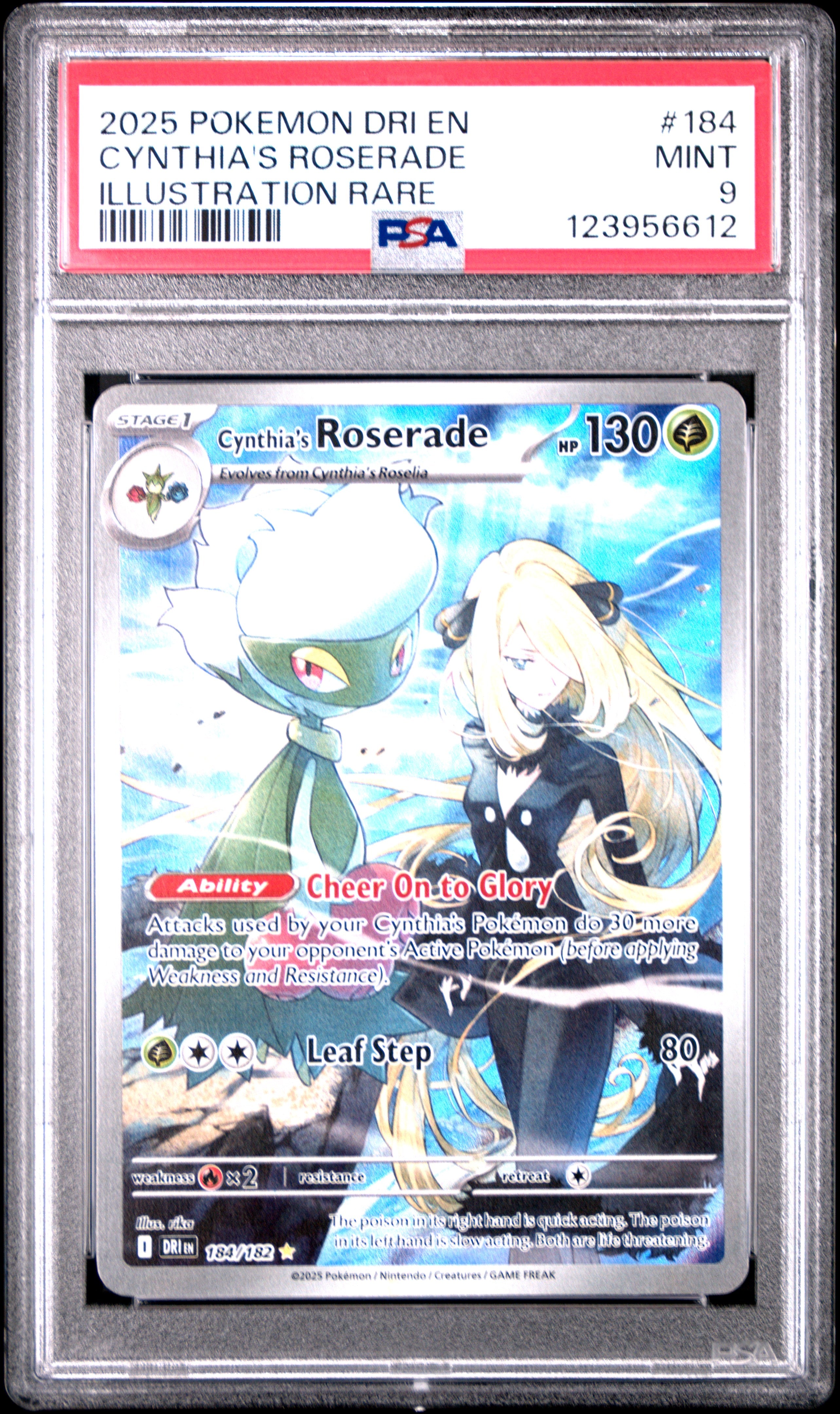 CYNTHIA'S ROSERADE | 2025 POKEMON DRI EN-DESTINED RIVALS 184 | ILLUSTRATION RARE | PSA MINT 9