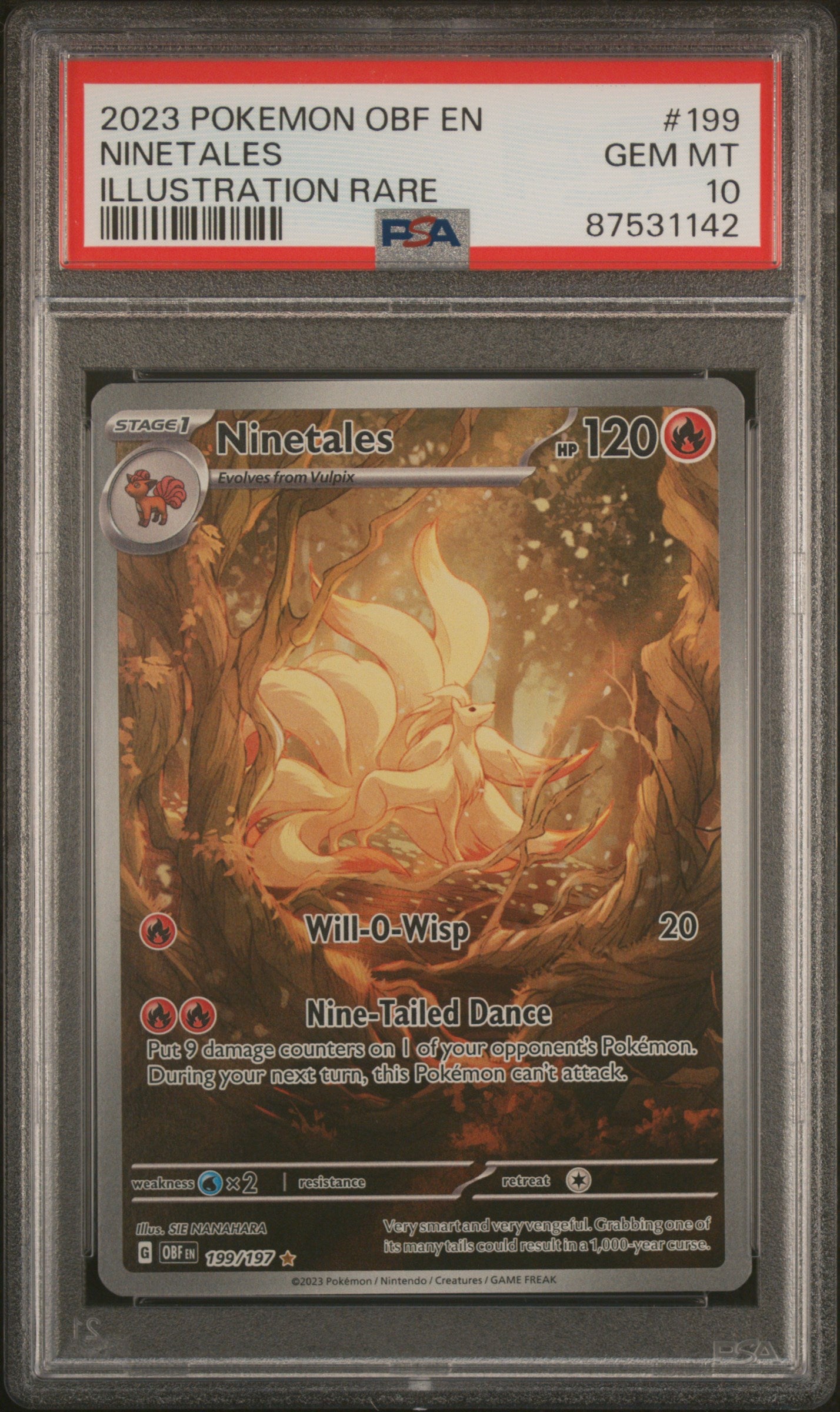 NINETALES | 2023 POKEMON OBF EN-OBSIDIAN FLAMES 199 | ILLUSTRATION RARE | PSA GEM MT 10