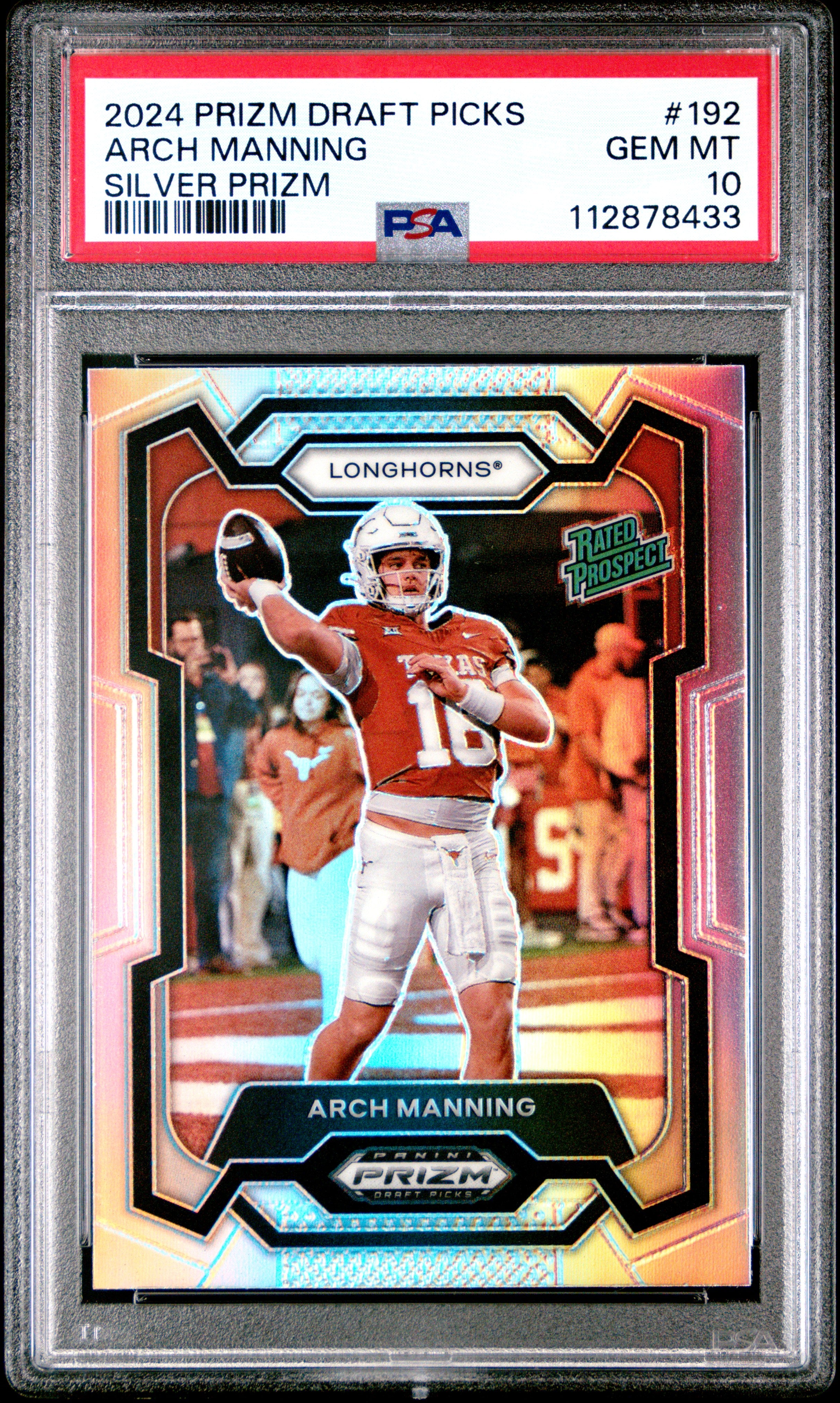 ARCH MANNING | 2024 PANINI PRIZM DRAFT PICKS 192 | SILVER PRIZM | PSA GEM MT 10