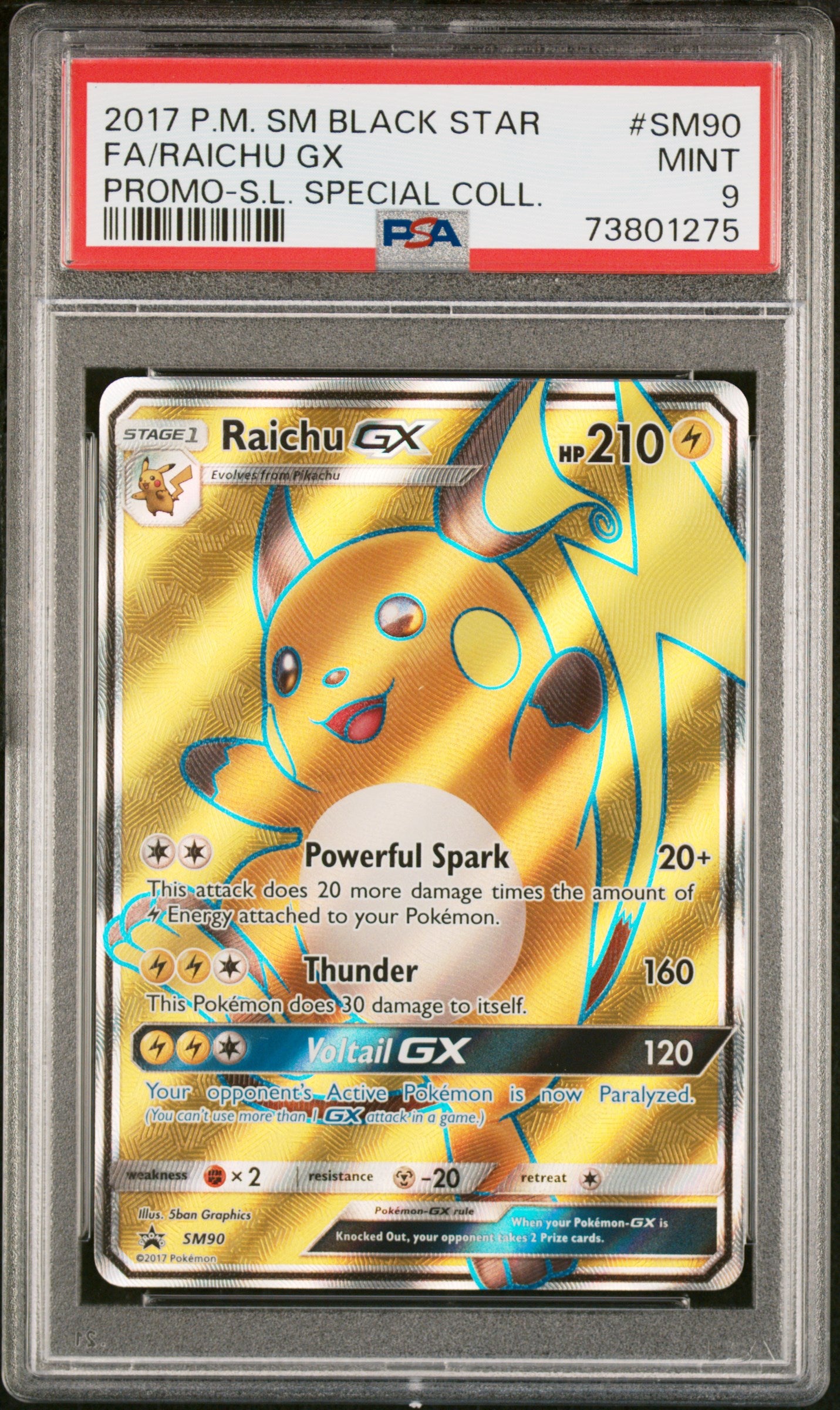 FA/RAICHU GX | 2017 POKEMON SM BLACK STAR PROMO SM90 | PROMO-S.L. SPECIAL COLL. | PSA MINT 9