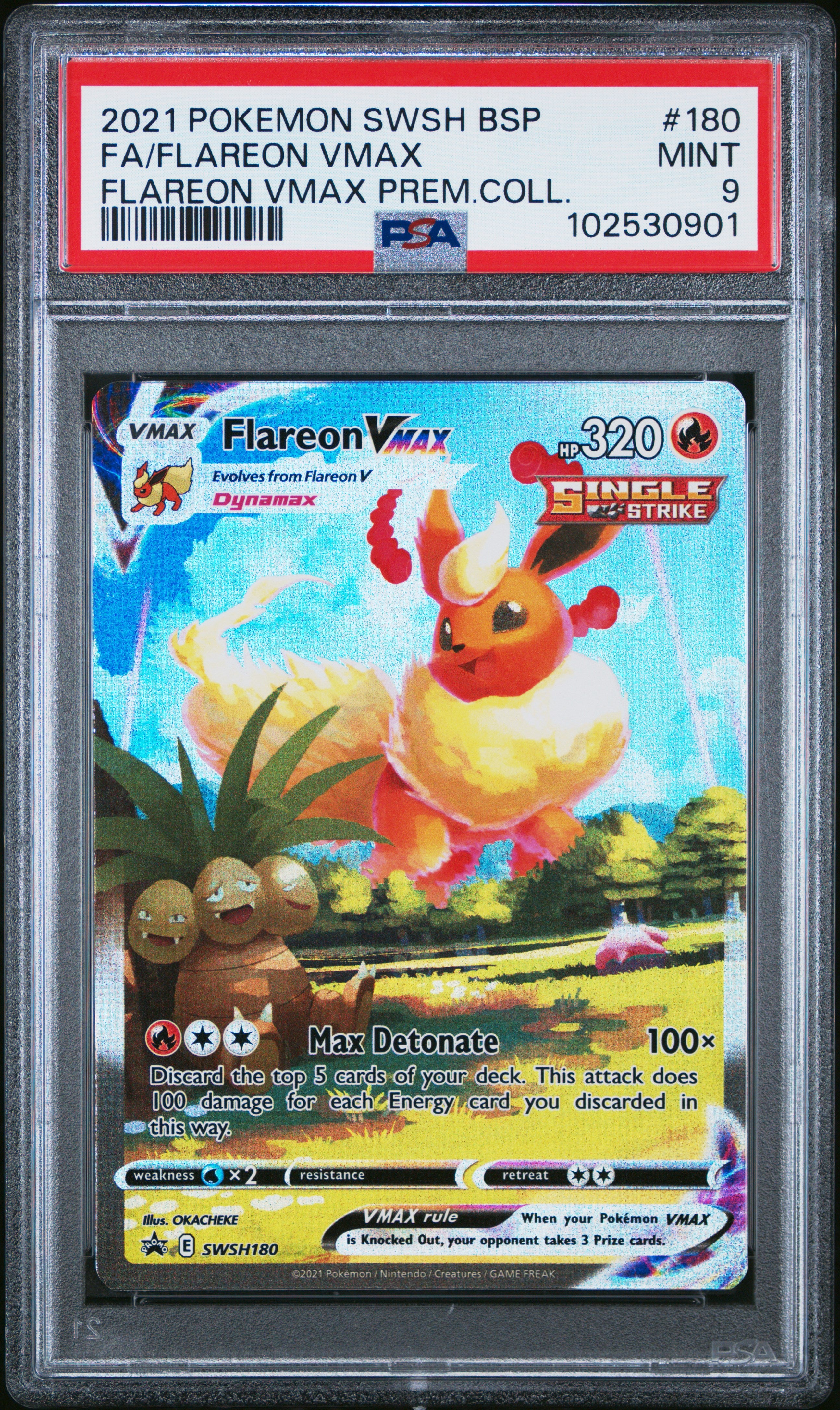 FA/FLAREON VMAX | 2021 POKEMON SWSH BLACK STAR PROMO 180 | FLAREON VMAX PREM.COLL. | PSA MINT 9