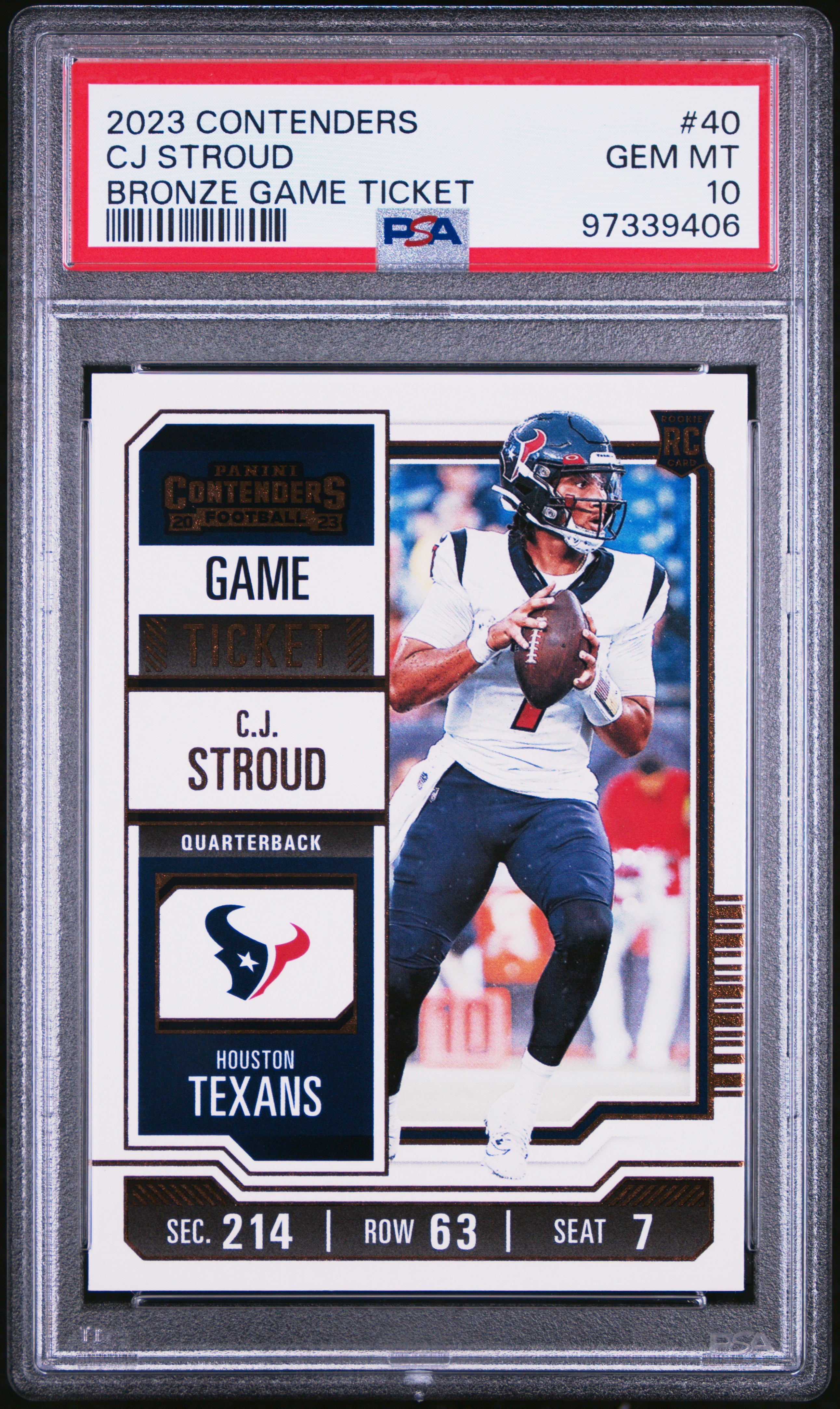 CJ STROUD | 2023 PANINI CONTENDERS 40 | BRONZE GAME TICKET | PSA GEM MT 10
