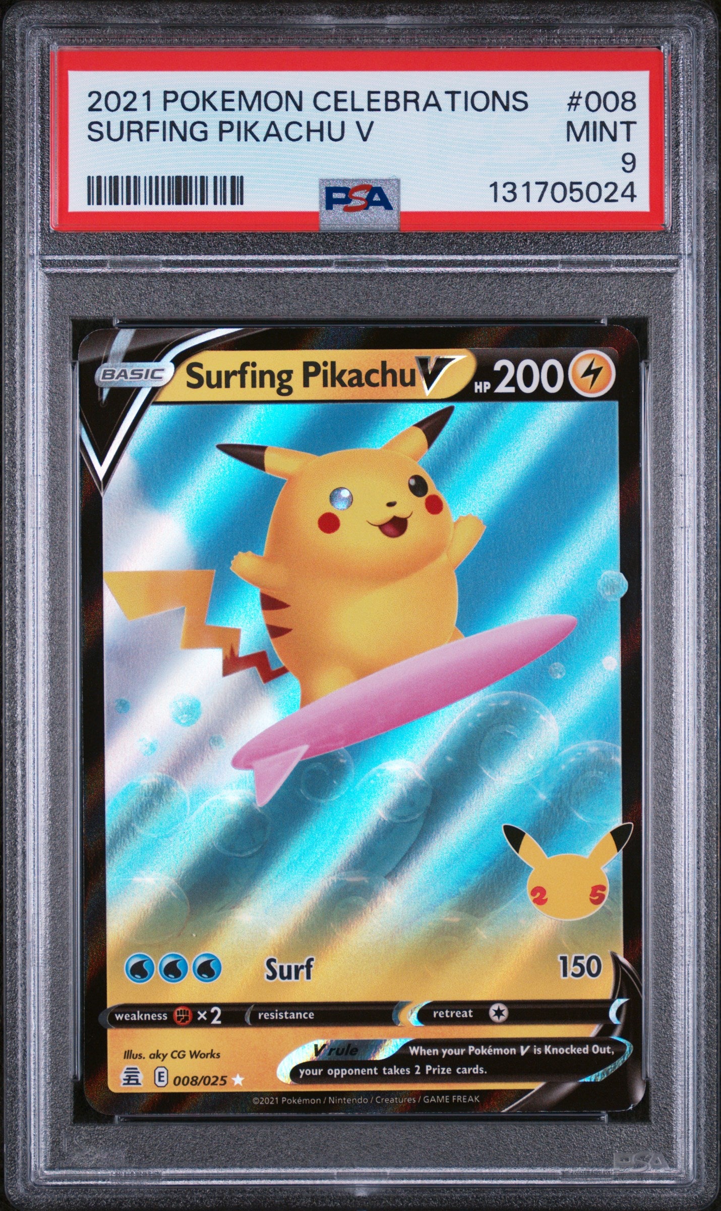 SURFING PIKACHU V | 2021 POKEMON CELEBRATIONS 008 | PSA MINT 9