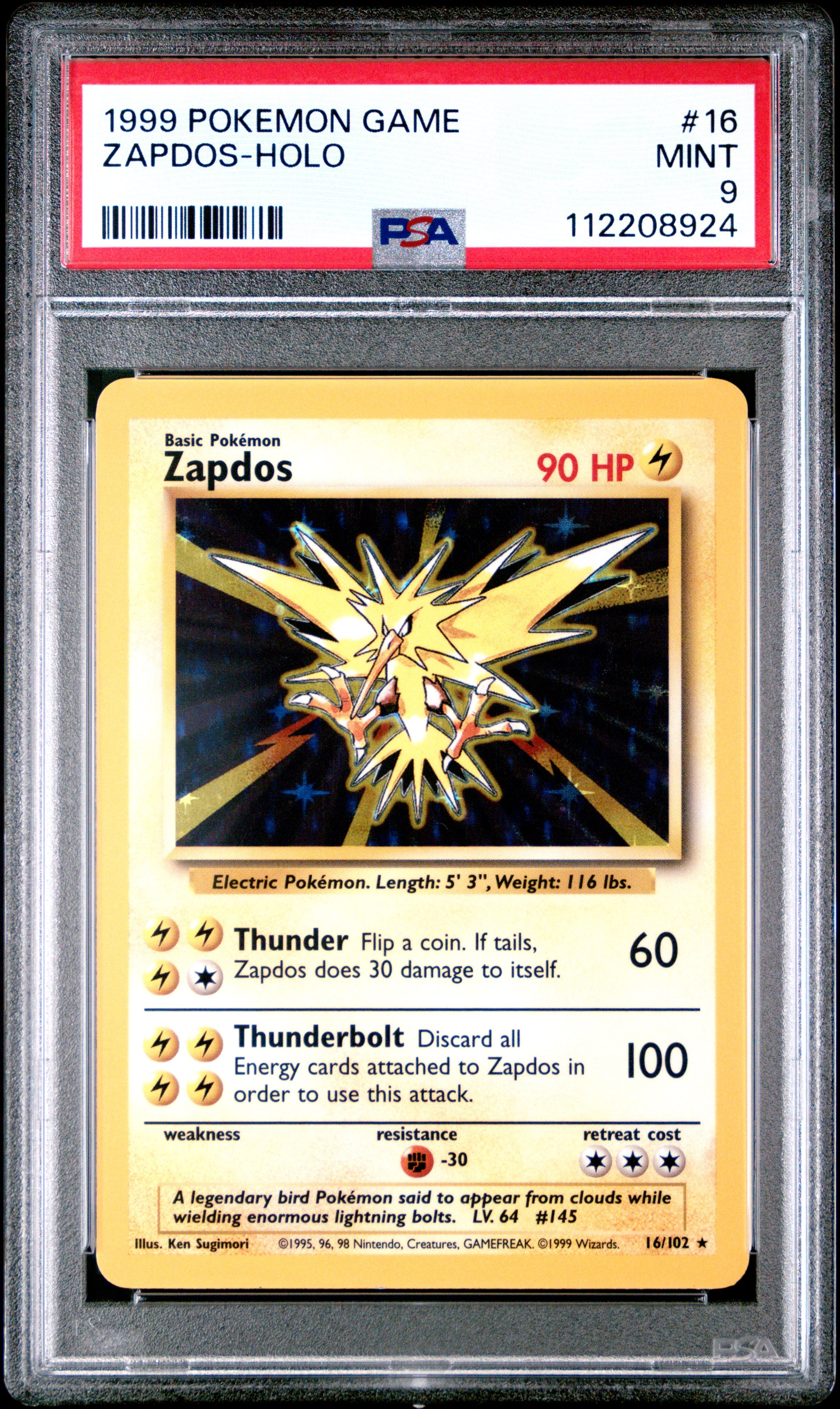 ZAPDOS-HOLO | 1999 POKEMON GAME 16 | PSA MINT 9