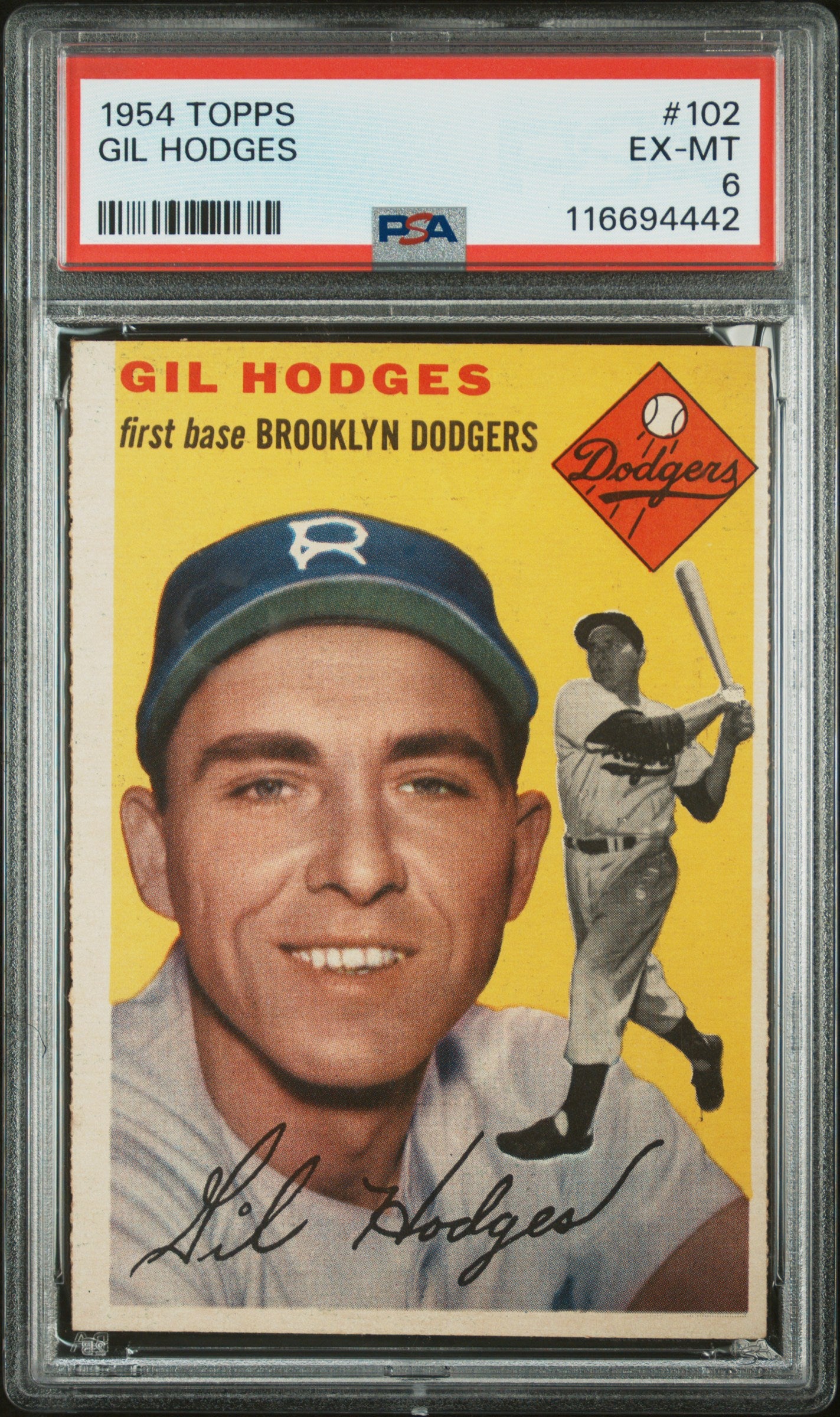 GIL HODGES | 1954 TOPPS 102 | PSA EX-MT 6