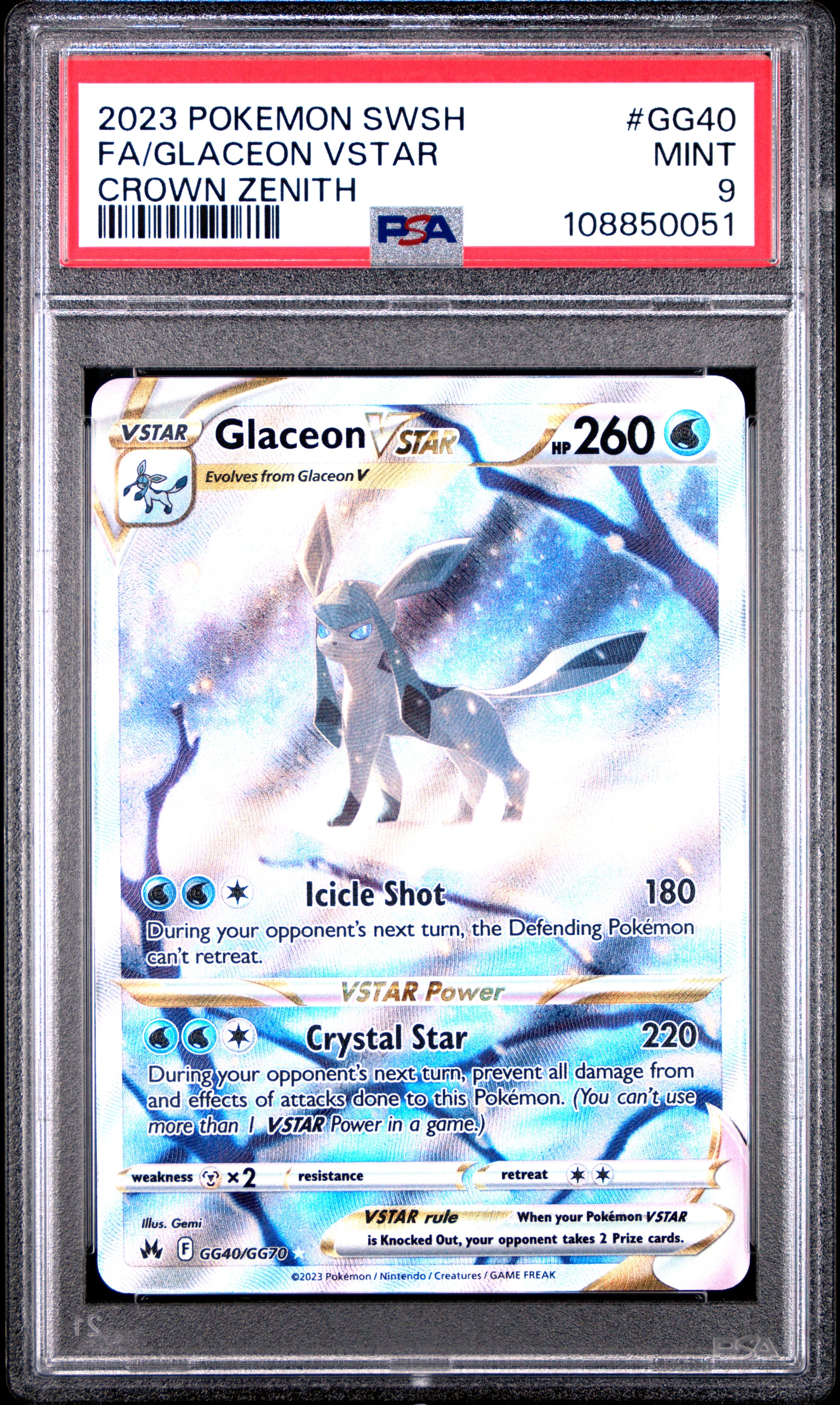 FA/GLACEON VSTAR | 2023 POKEMON SWORD AND SHIELD CROWN ZENITH GG40 | CROWN ZENITH | PSA MINT 9