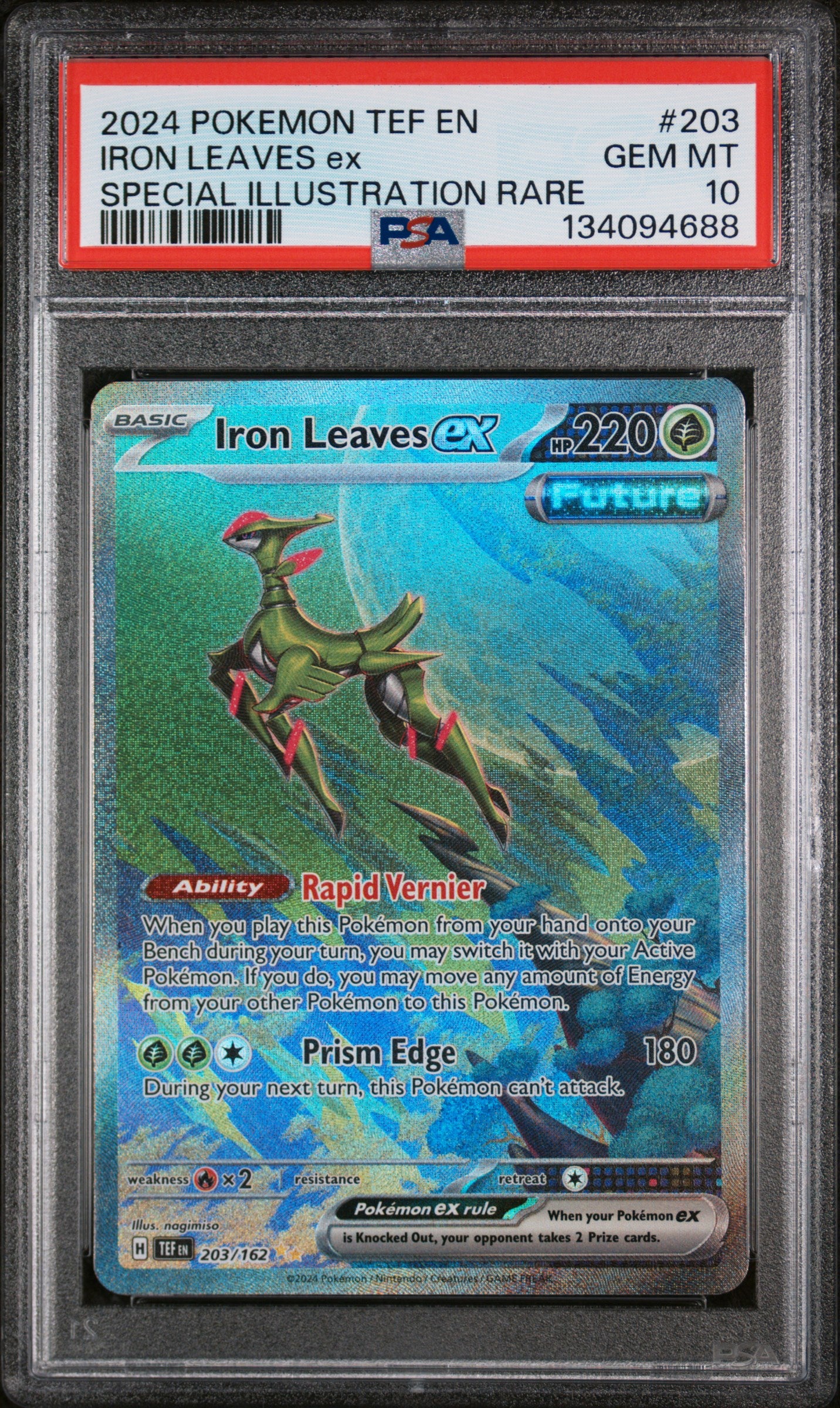 IRON LEAVES ex | 2024 POKEMON TEF EN-TEMPORAL FORCES 203 | SPECIAL ILLUSTRATION RARE | PSA GEM MT 10