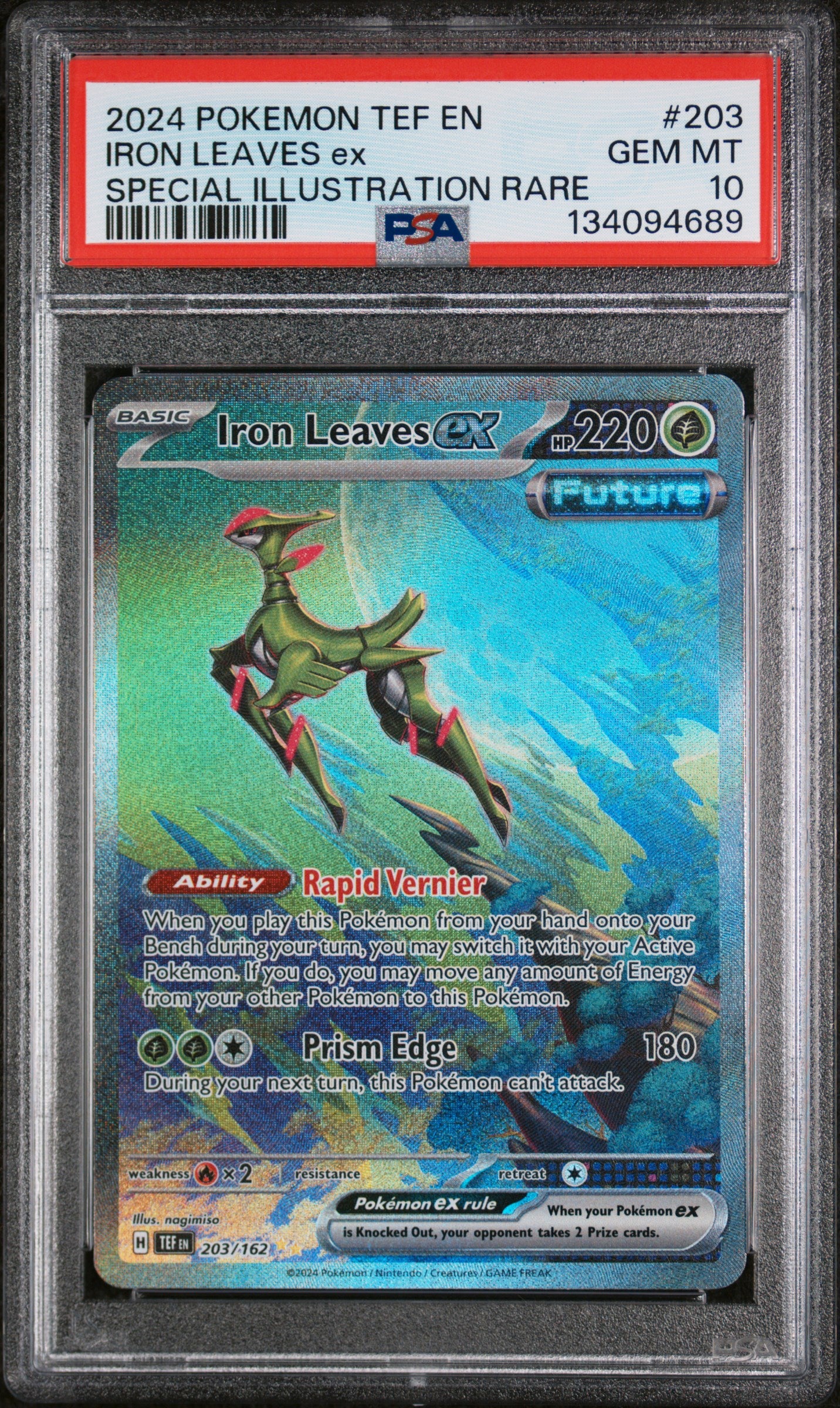 IRON LEAVES ex | 2024 POKEMON TEF EN-TEMPORAL FORCES 203 | SPECIAL ILLUSTRATION RARE | PSA GEM MT 10