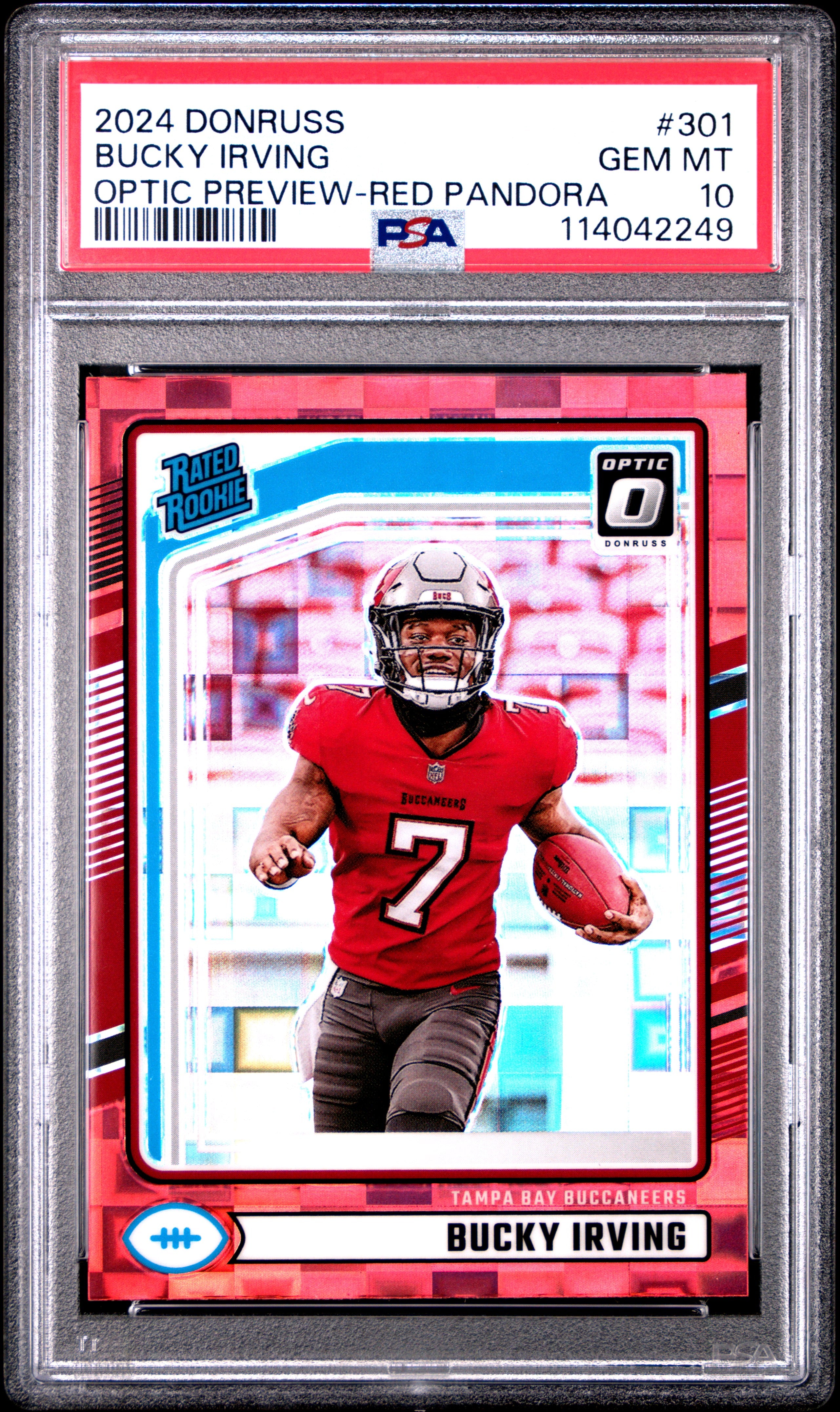 BUCKY IRVING | 2024 PANINI DONRUSS 301 | OPTIC PREVIEW-RED PANDORA | PSA GEM MT 10