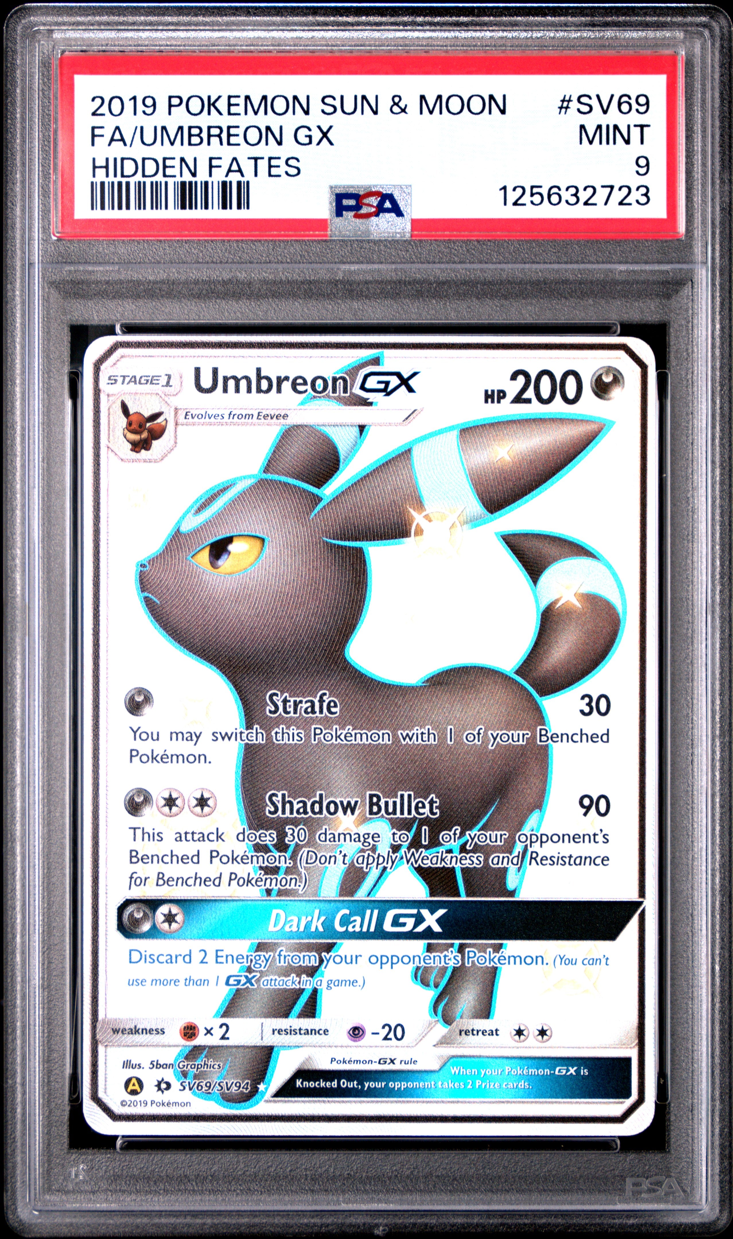 FA/UMBREON GX | 2019 POKEMON SUN & MOON HIDDEN FATES SV69 | HIDDEN FATES | PSA MINT 9