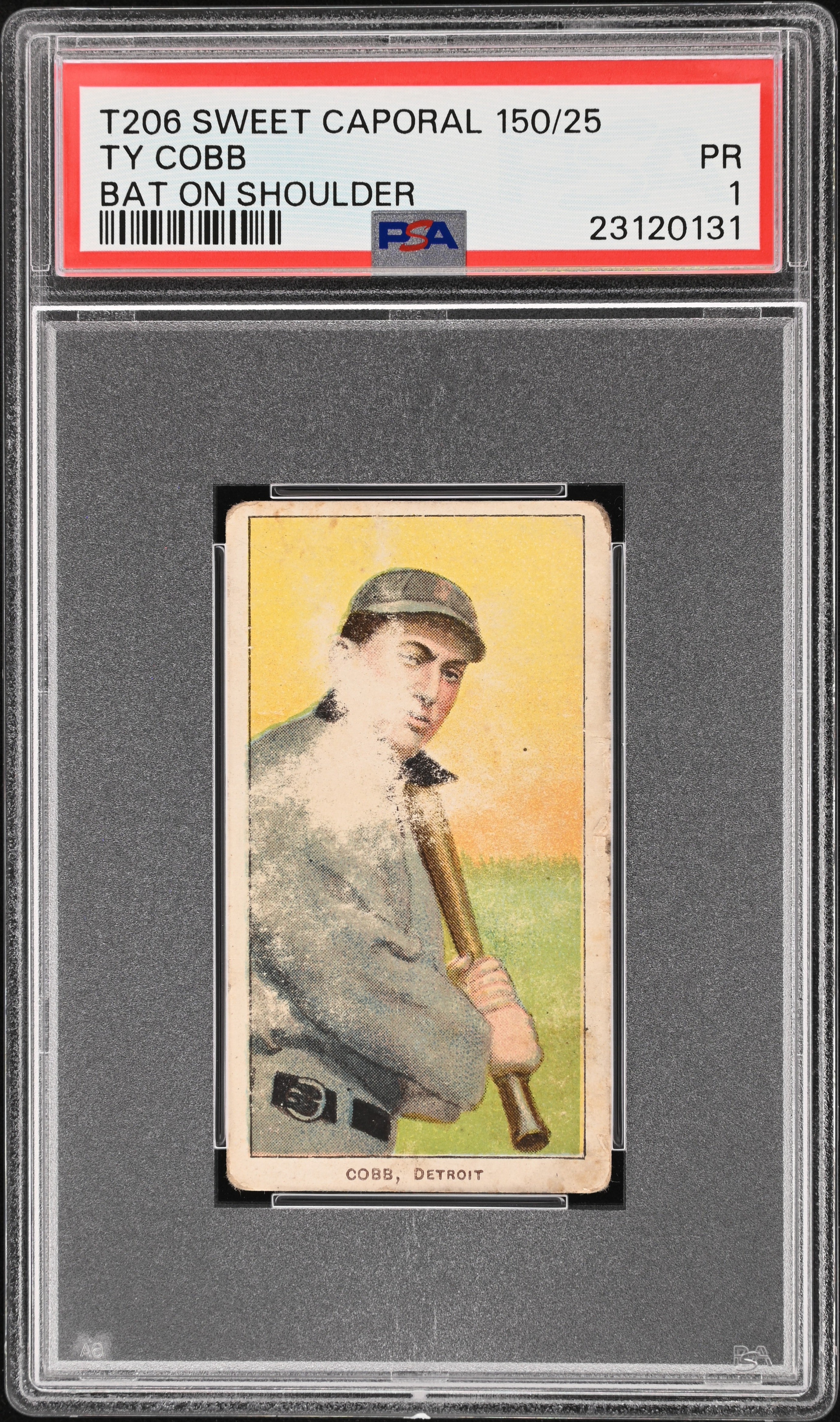 TY COBB | 1909-11 T206 SWEET CAPORAL 150/25 | BAT ON SHOULDER | PSA PR 1