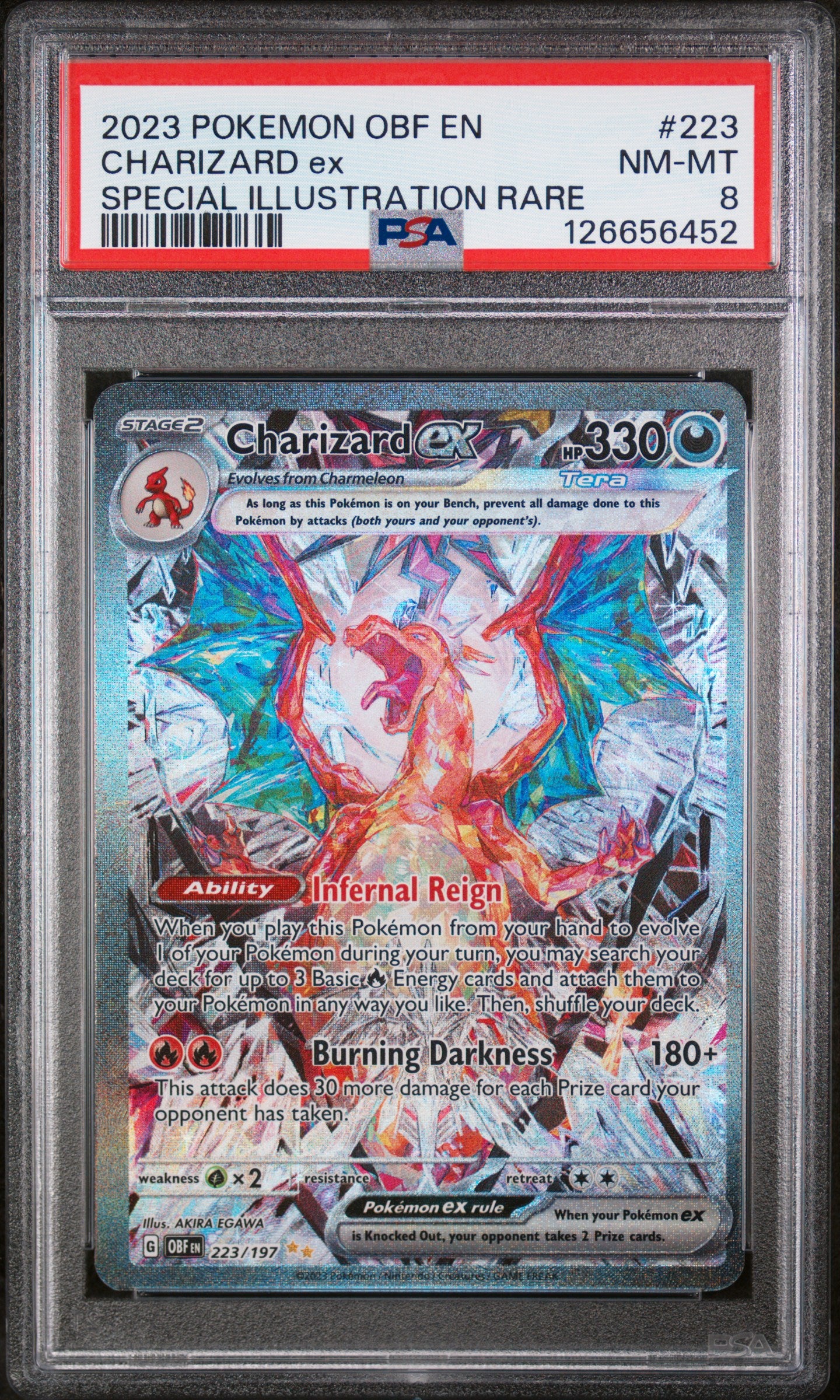 CHARIZARD ex | 2023 POKEMON OBF EN-OBSIDIAN FLAMES 223 | SPECIAL ILLUSTRATION RARE | PSA NM-MT 8