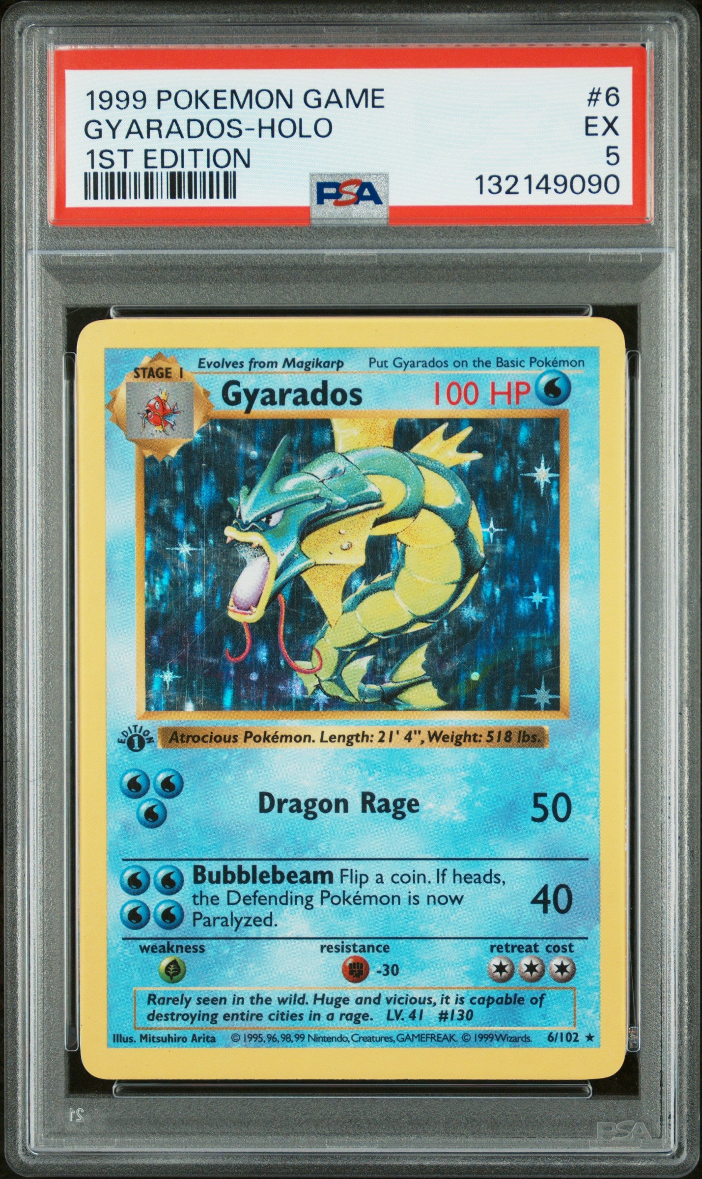 GYARADOS-HOLO | 1999 POKEMON GAME 6 | 1ST EDITION | PSA EX 5