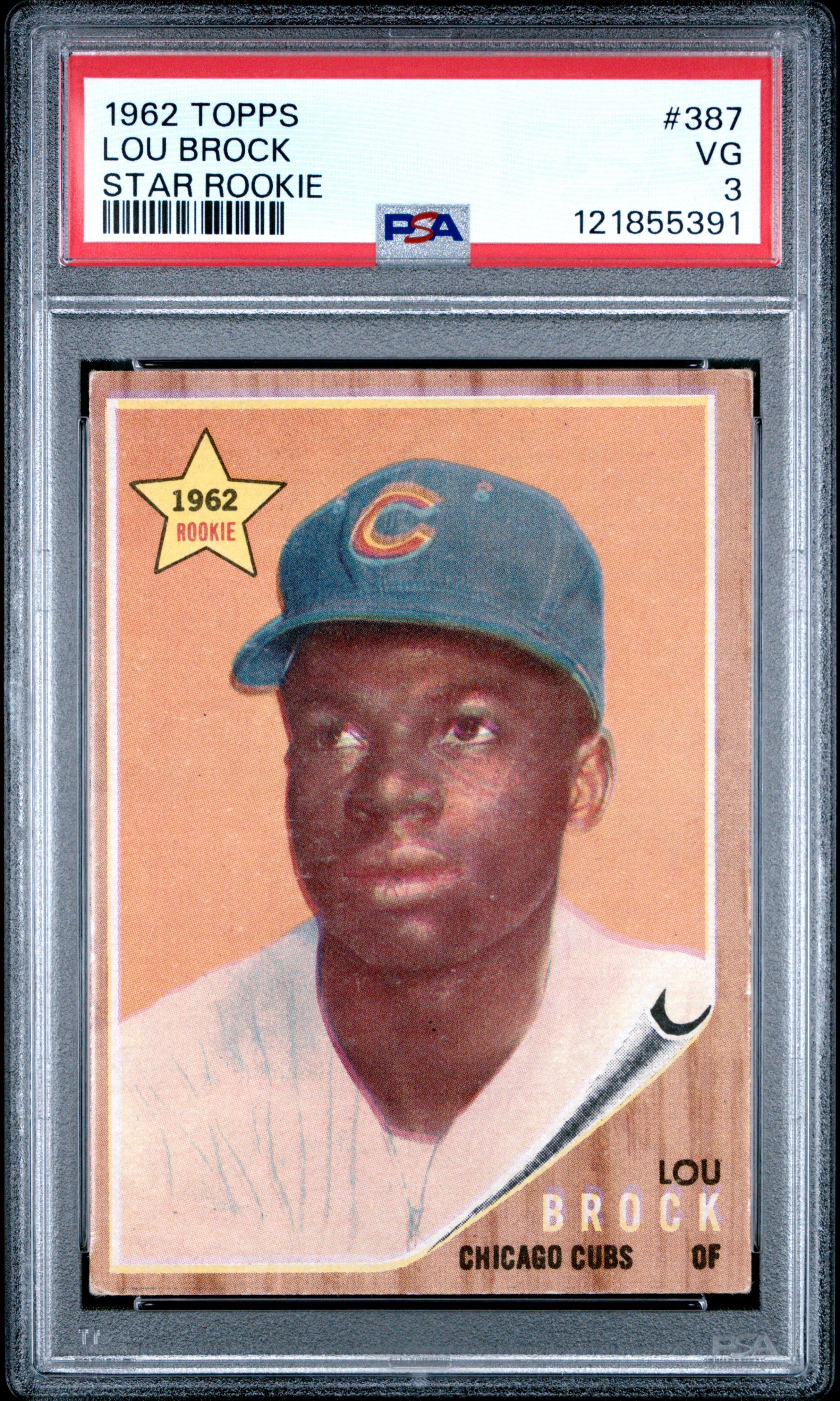 LOU BROCK | 1962 TOPPS 387 | STAR ROOKIE | PSA VG 3