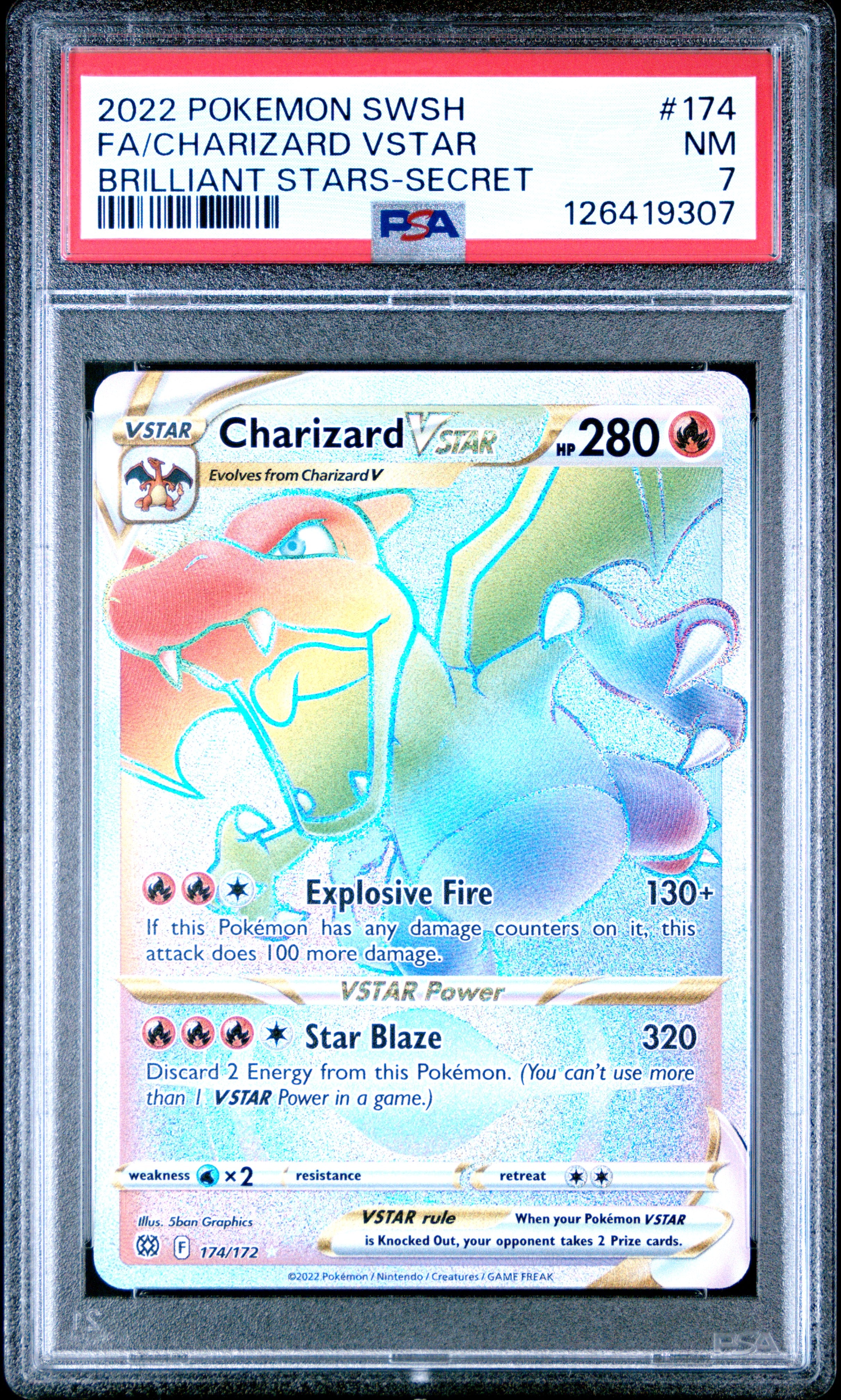 FA/CHARIZARD VSTAR | 2022 POKEMON SWORD & SHIELD BRILLIANT STARS 174 | BRILLIANT STARS-SECRET | PSA NM 7