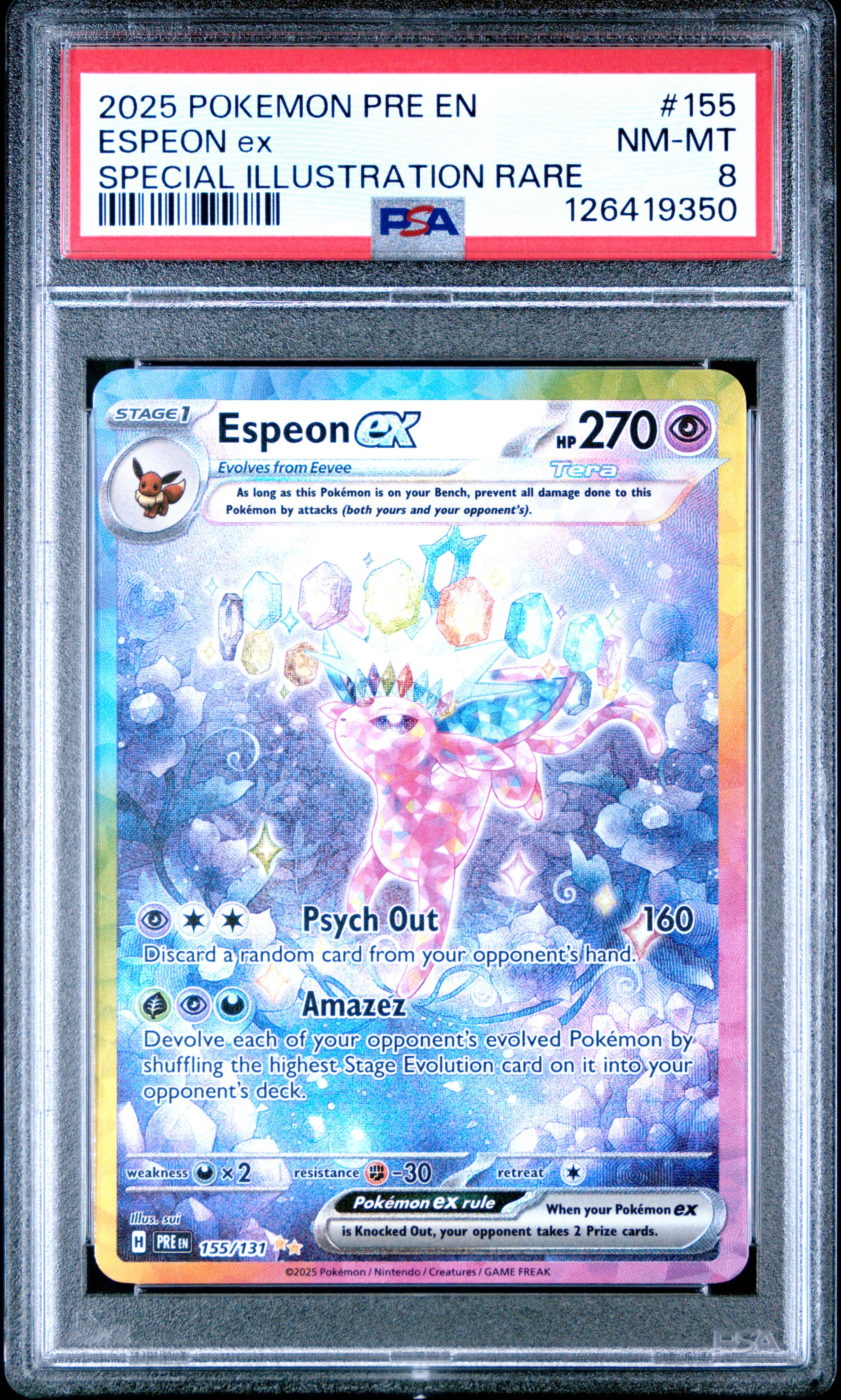 ESPEON ex | 2025 POKEMON PRE EN-PRISMATIC EVOLUTIONS 155 | SPECIAL ILLUSTRATION RARE | PSA NM-MT 8