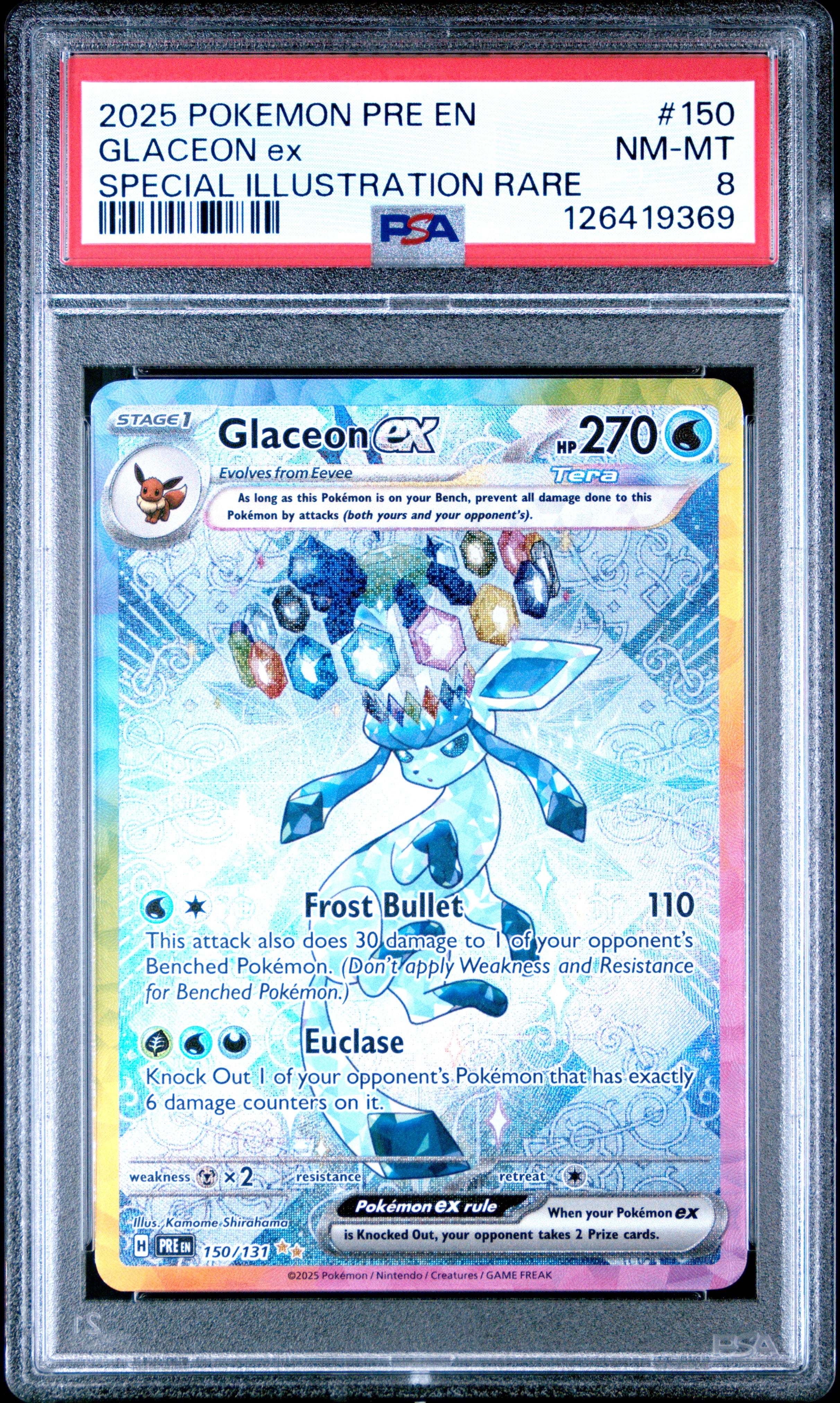GLACEON ex | 2025 POKEMON PRE EN-PRISMATIC EVOLUTIONS 150 | SPECIAL ILLUSTRATION RARE | PSA NM-MT 8
