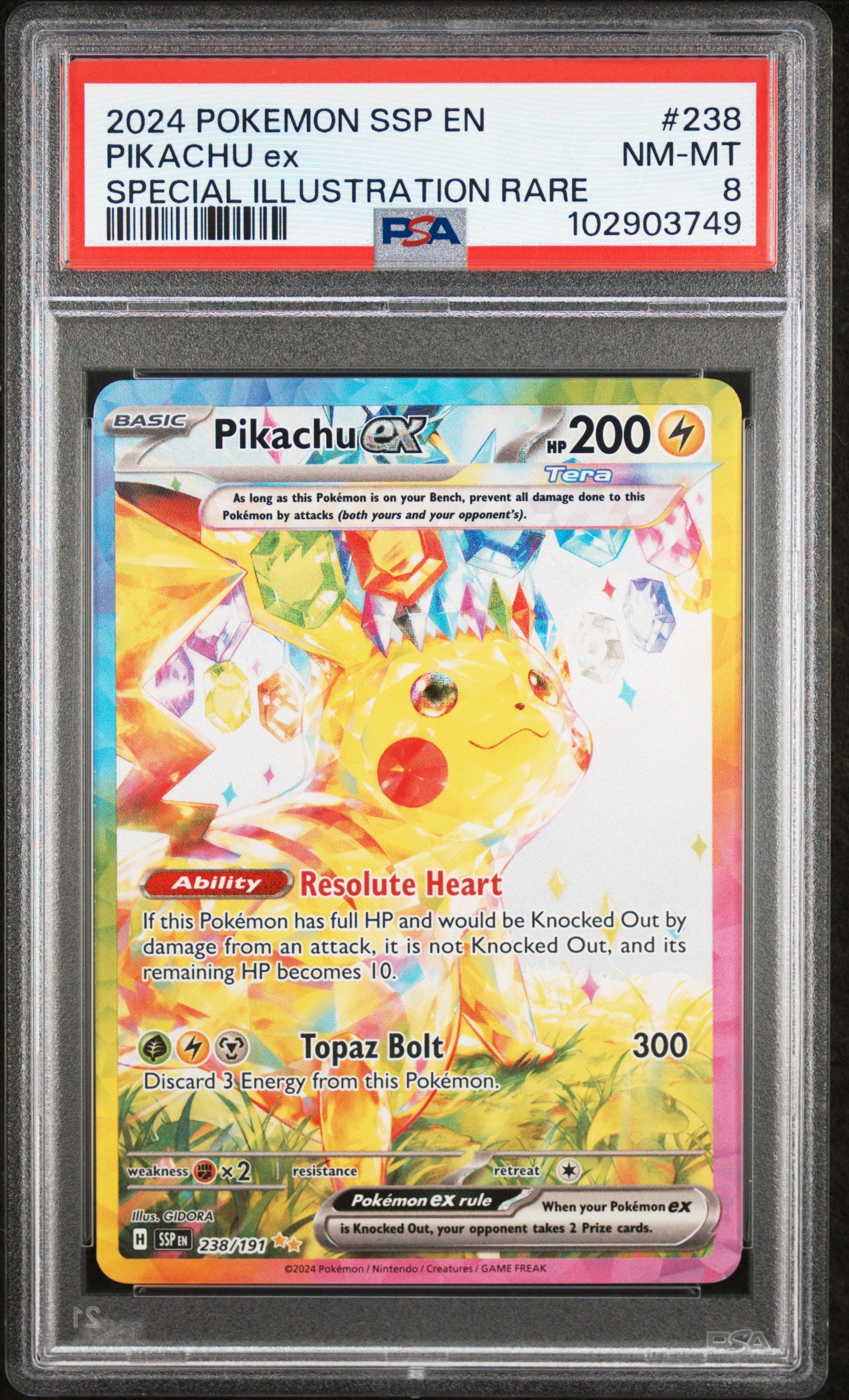 PIKACHU ex | 2024 POKEMON SSP EN-SURGING SPARKS 238 | SPECIAL ILLUSTRATION RARE | PSA NM-MT 8